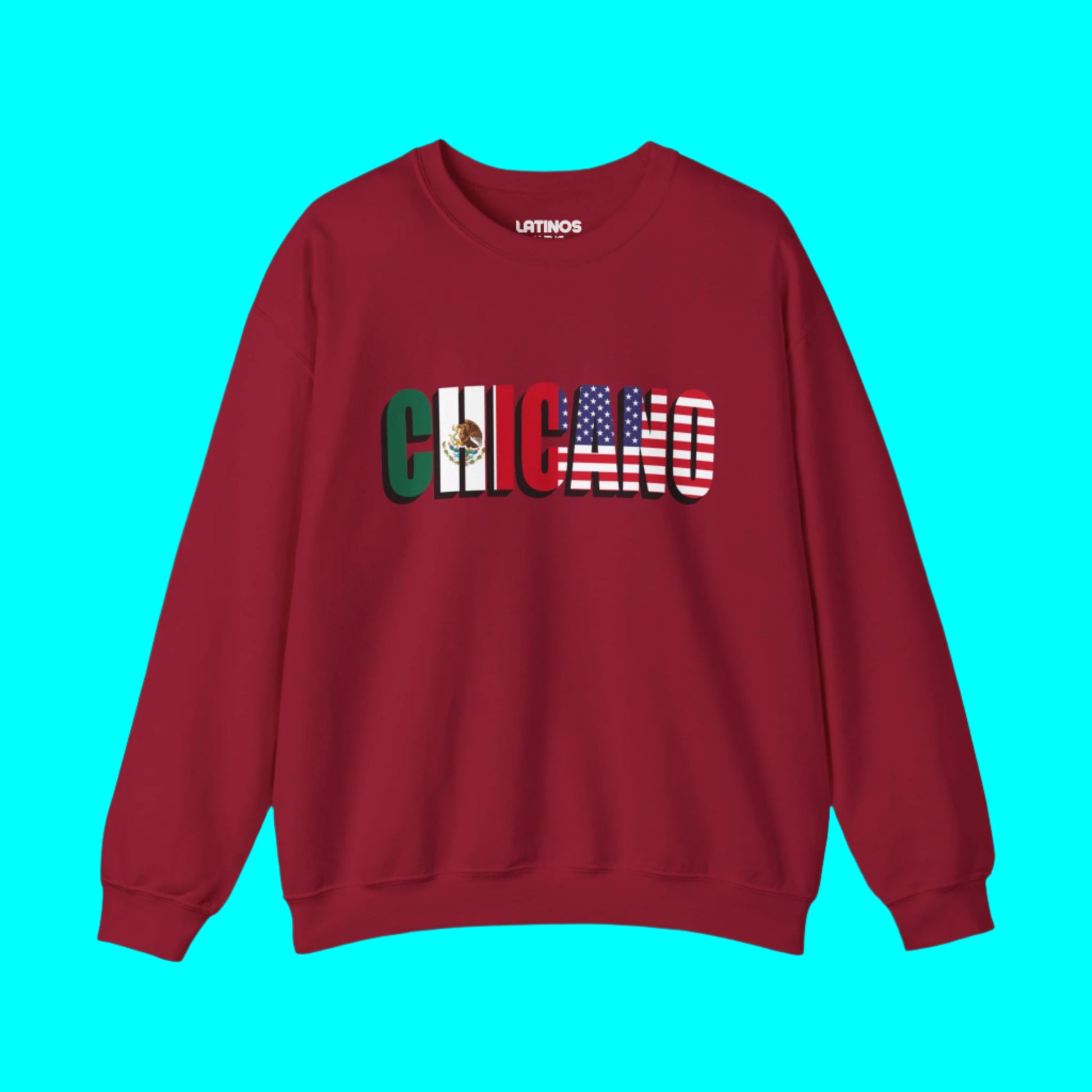 CHICANO Mexico and USA Flag Fleece-Lined Crewneck Sweater | American Pride 4th Of July | Funny Viral Latino - Latinos 4 The World