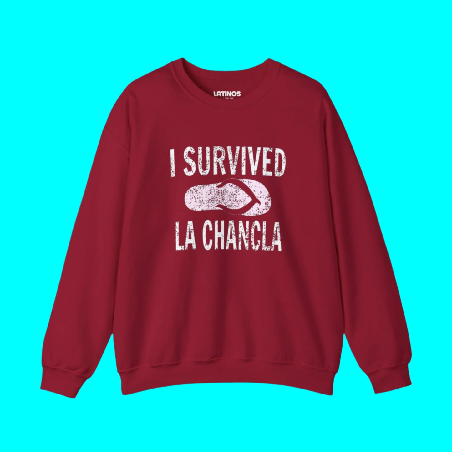 I Survived La Chancla Fleece-Lined Crewneck Sweater | Chancleta Joke Design Latino Pride Funny Viral | 3 Colors