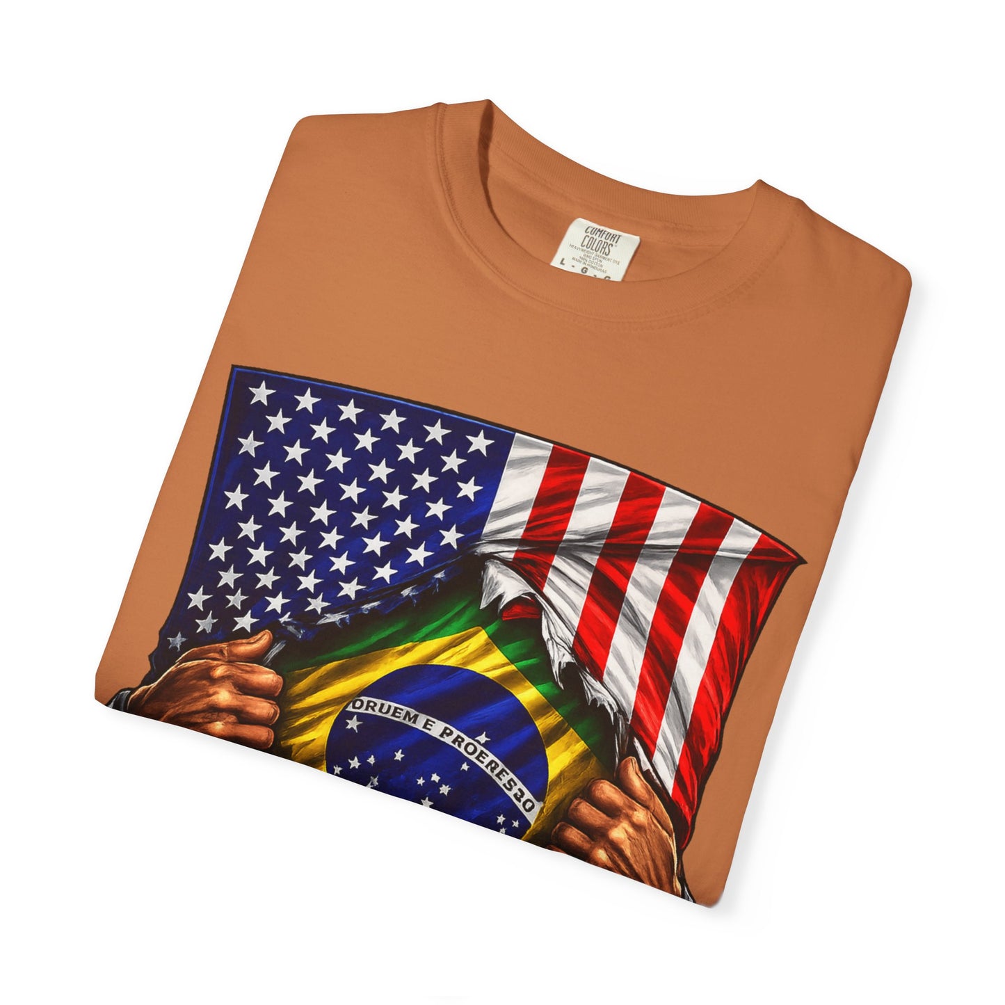 Brazil Flag + USA Flag Heritage T-shirt | Brazilian + American Culture Flag Rip 4th Of July | Funny Viral Latino Tees | Heavyweight Cotton