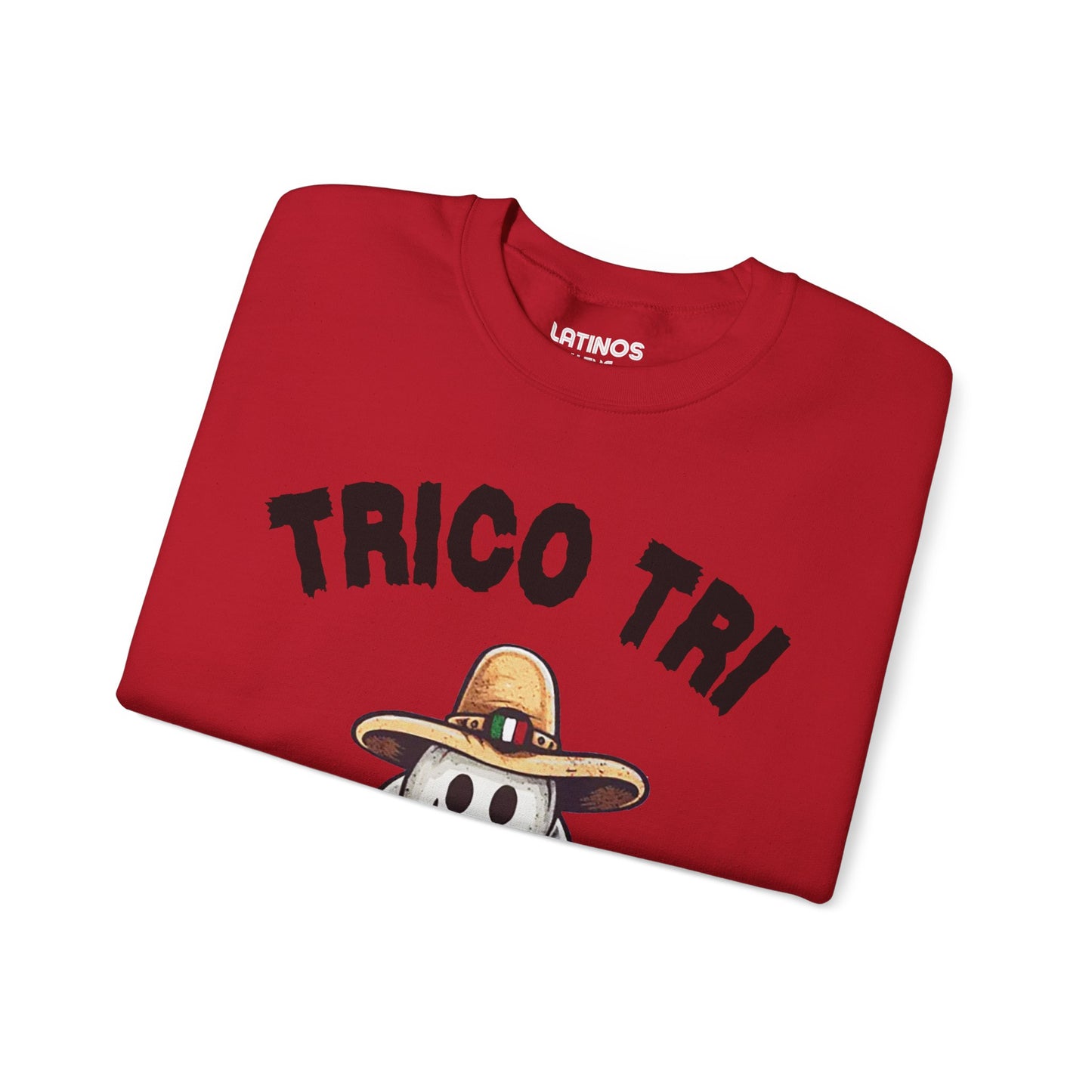 Trico Tri Latino Trick or Treat Spanglish Ghost Crewneck Sweater | Halloween, Boo Scary Spooky Horror Costume Latino | 3 Colors - Unisex - Latinos 4 The World