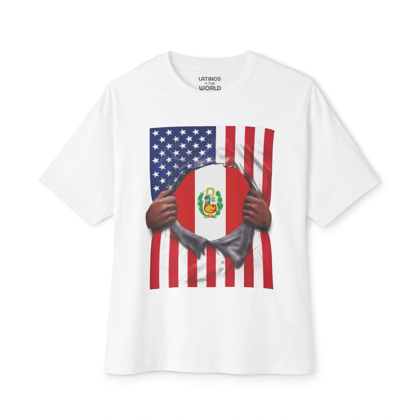 Peru Flag + USA Flag Pride T-shirt | Peruvian + American Flag Rip 4th Of July | Funny Viral Latino Tees | Unisex - 4 Colors - Latinos 4 The World