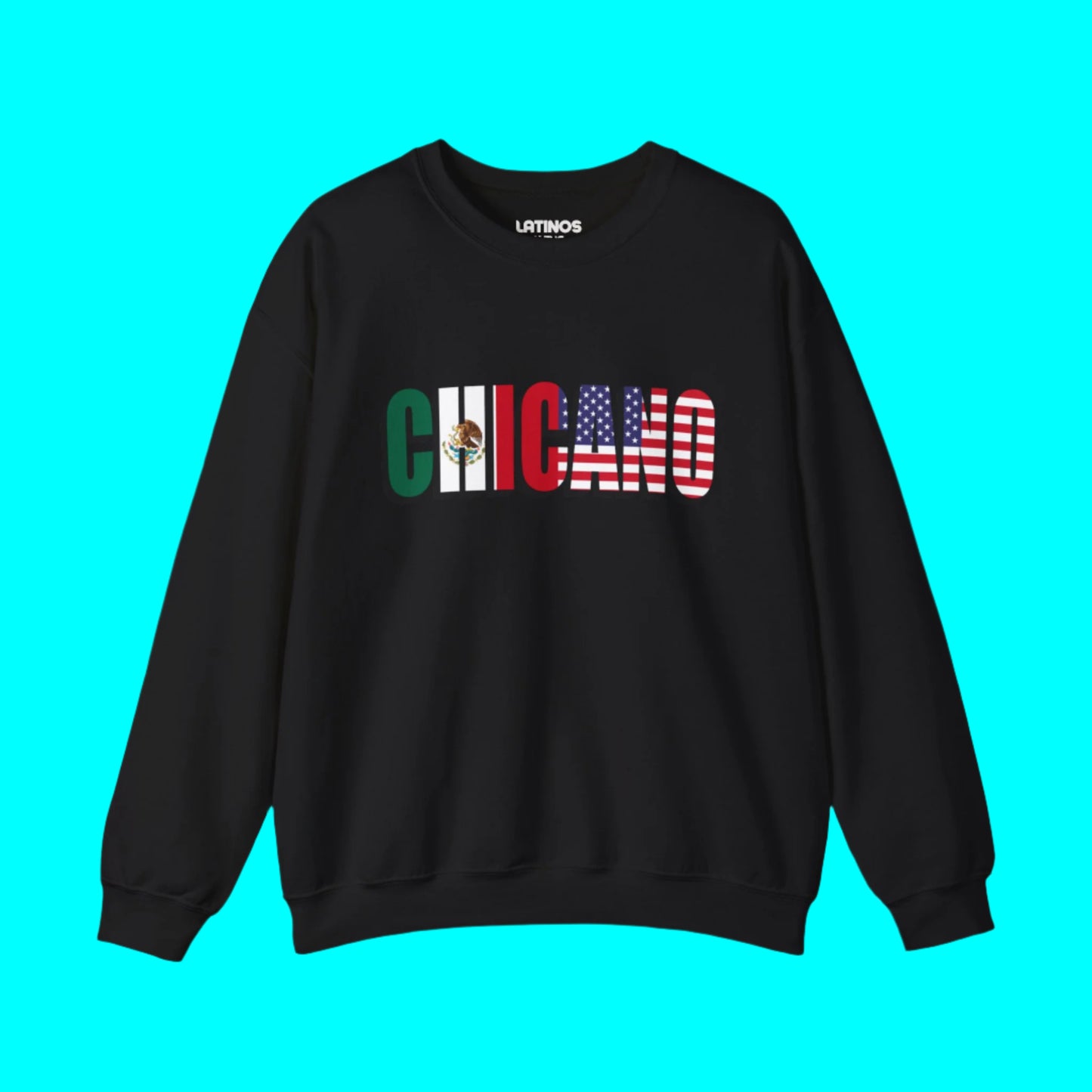 CHICANO Mexico and USA Flag Fleece-Lined Crewneck Sweater | American Pride 4th Of July | Funny Viral Latino