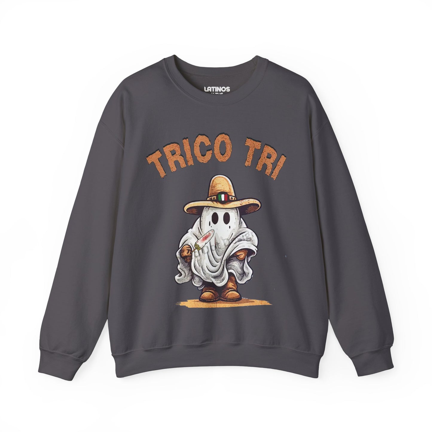 Trico Tri Latino Trick or Treat Spanglish Ghost Crewneck Sweater | Halloween, Boo Scary Spooky Horror Costume Latino | 3 Colors - Unisex - Latinos 4 The World
