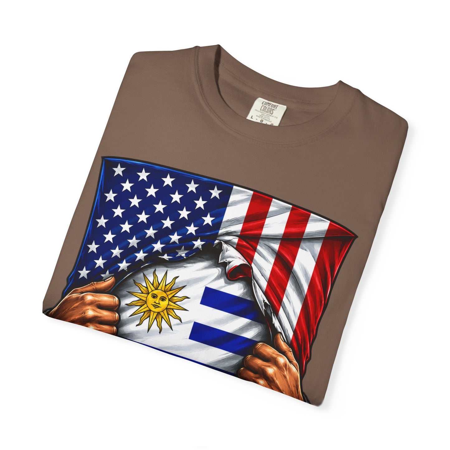 Uruguay Flag + USA Flag Heritage T-shirt | Uruguayan + American Culture Flag Rip 4th Of July | Funny Latino Tees | Heavyweight Cotton