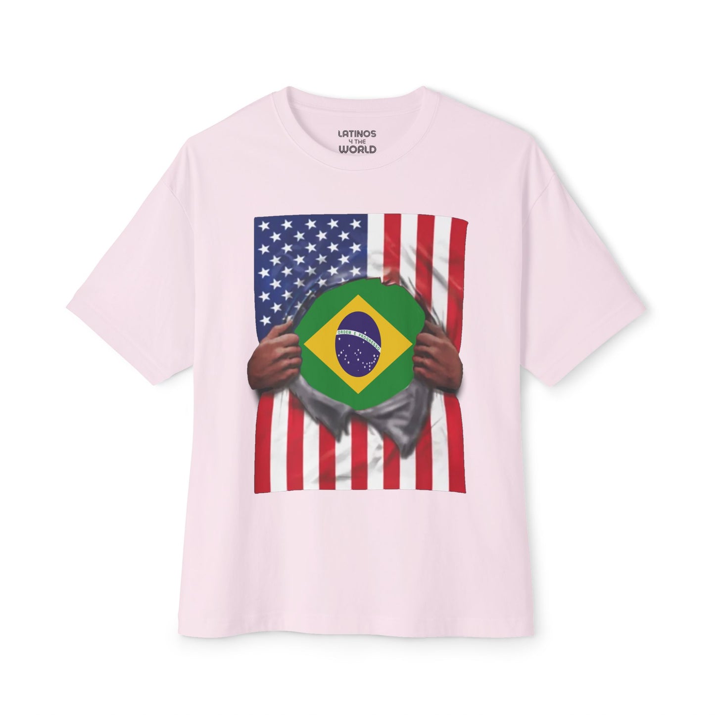 Brazil Flag + USA Flag Pride T-shirt | Brazilian + American Flag Rip 4th Of July | Funny Viral Latino Tees | Unisex - 4 Colors - Latinos 4 The World