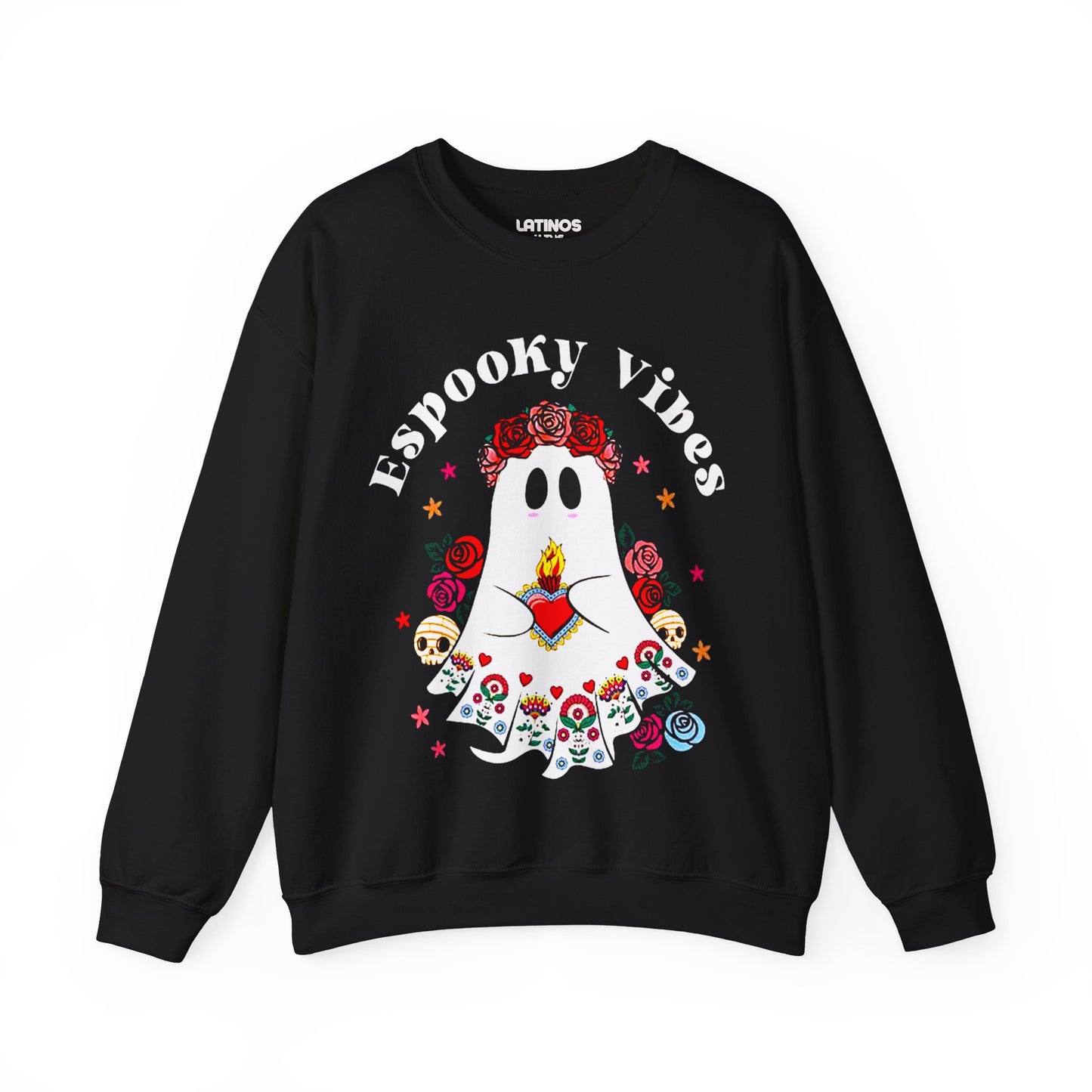 Espooky Vibes - Vibras Spooky Ghost Crewneck Sweater | Halloween, Boo Scary Spooky Horror Costume Latino | 3 Colors - Unisex - Latinos 4 The World