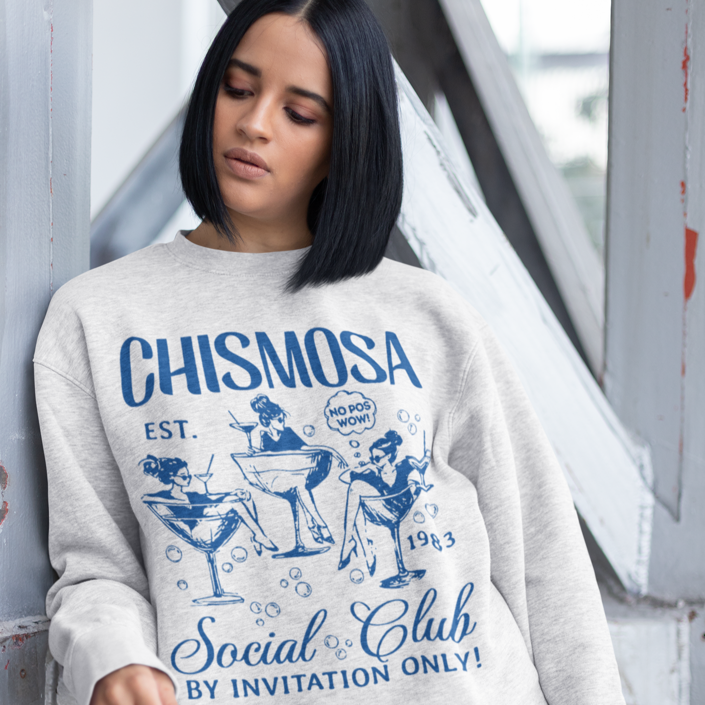 Chismosa Social Club Crewneck Sweatshirt | No Pos Wow! By Invitation Only! Funny Latino Fleece-Lined Crewneck | 3 Colors Available - Latinos 4 The World