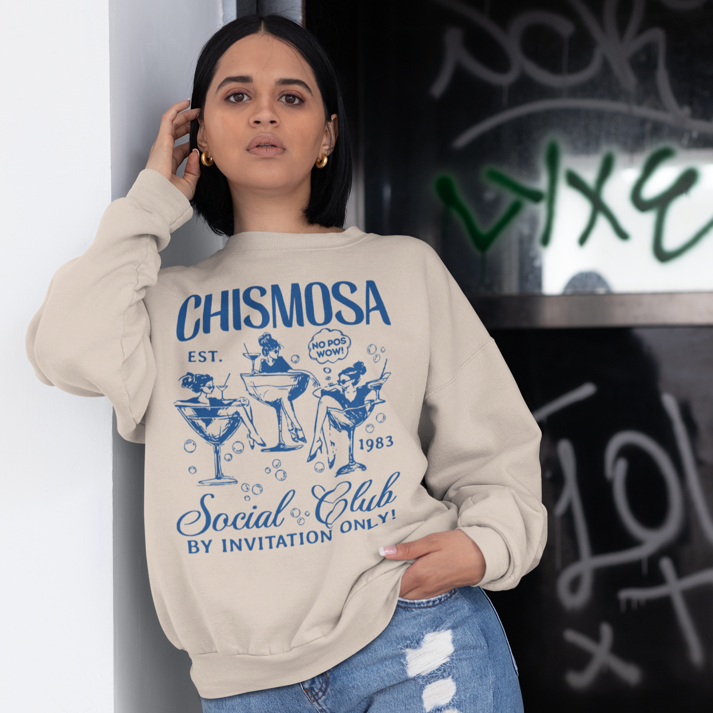 Chismosa Social Club Crewneck Sweatshirt | No Pos Wow! By Invitation Only! Funny Latino Fleece-Lined Crewneck | 3 Colors Available - Latinos 4 The World