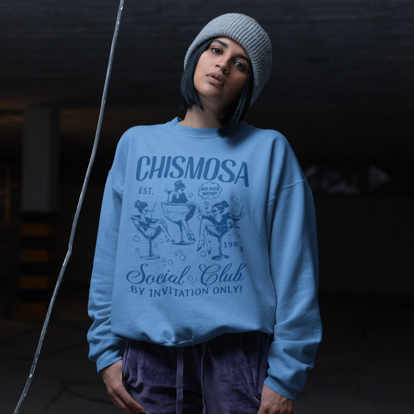 Chismosa Social Club Crewneck Sweatshirt | No Pos Wow! By Invitation Only! Funny Latino Fleece-Lined Crewneck | 3 Colors Available - Latinos 4 The World