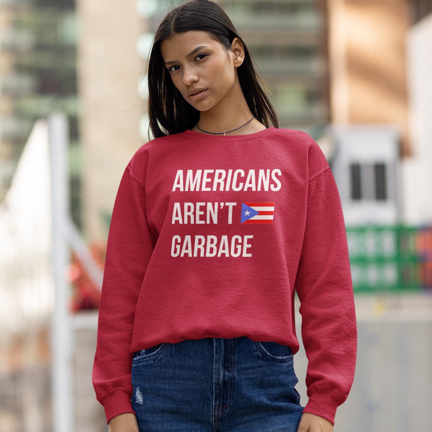 Americans Aren't Garbage Puerto Rican Pride Crewneck Sweatshirt | PR Se Respeta Flag Boriqua | Funny Latino | 4 Colors Available - Latinos 4 The World