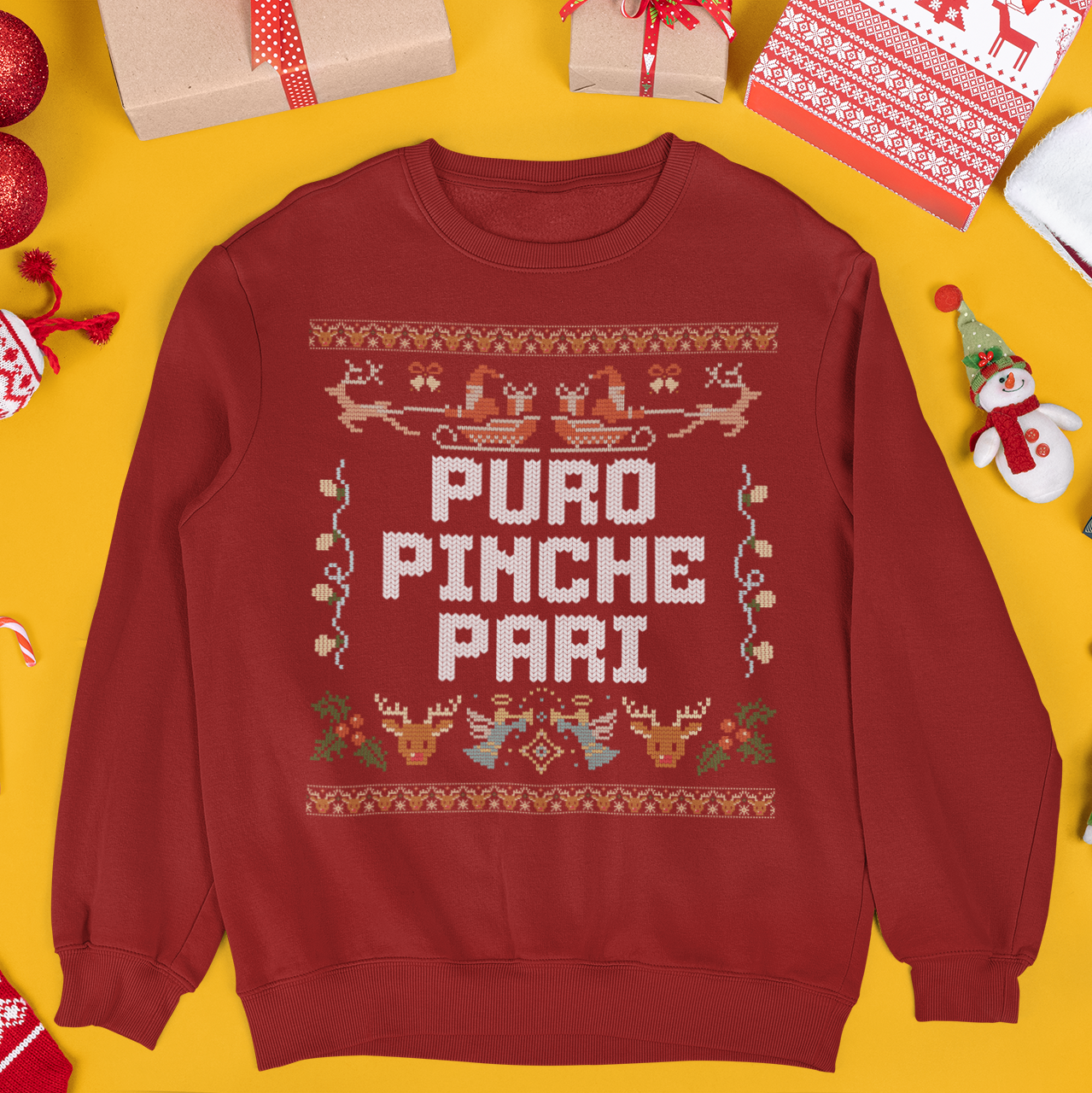 Puro Pinche Pari Chingo Latino Ugly Christmas Sweater | Funny Bling | 3 Colors - Latinos 4 The World