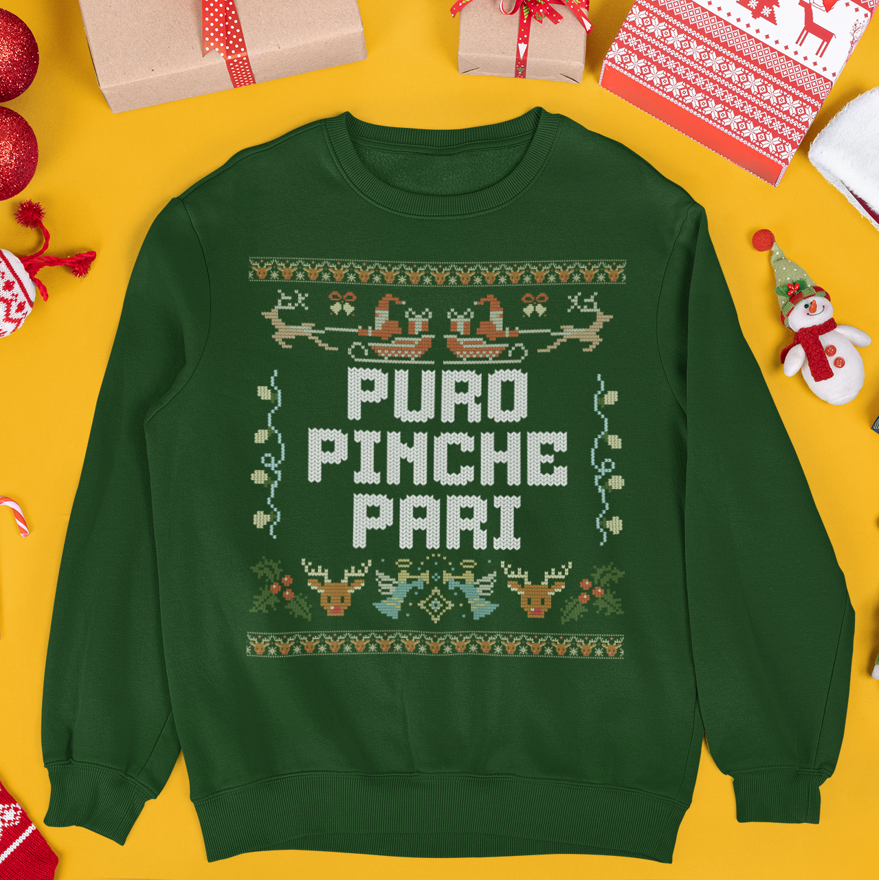 Puro Pinche Pari Chingo Latino Ugly Christmas Sweater | Funny Bling | 3 Colors - Latinos 4 The World