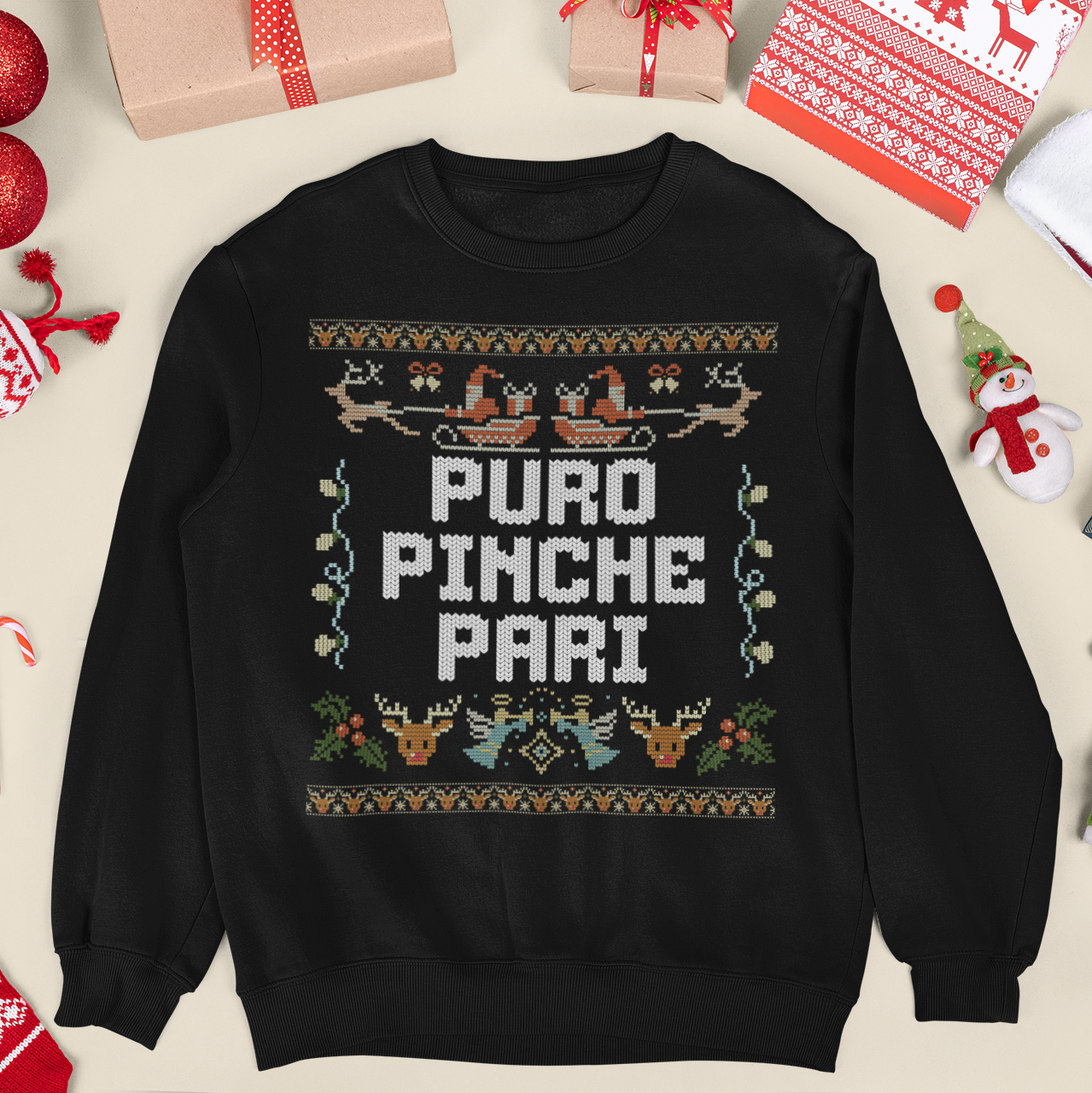 Puro Pinche Pari Chingo Latino Ugly Christmas Sweater | Funny Bling | 3 Colors - Latinos 4 The World