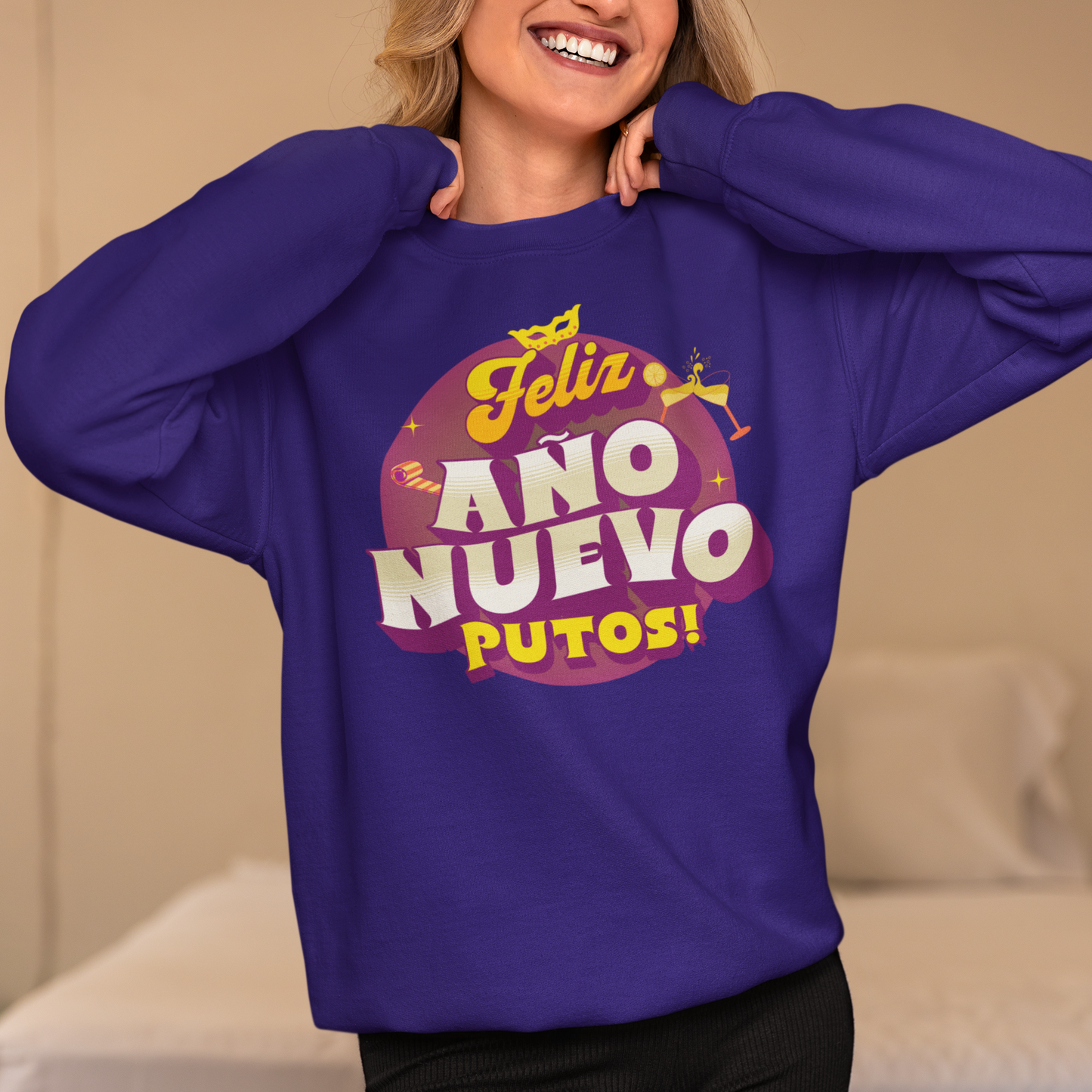 Feliz Año Nuevo Putos! 2025 Latino Happy New Year Crewneck Sweater | Funny NYE | 3 Colors - Latinos 4 The World