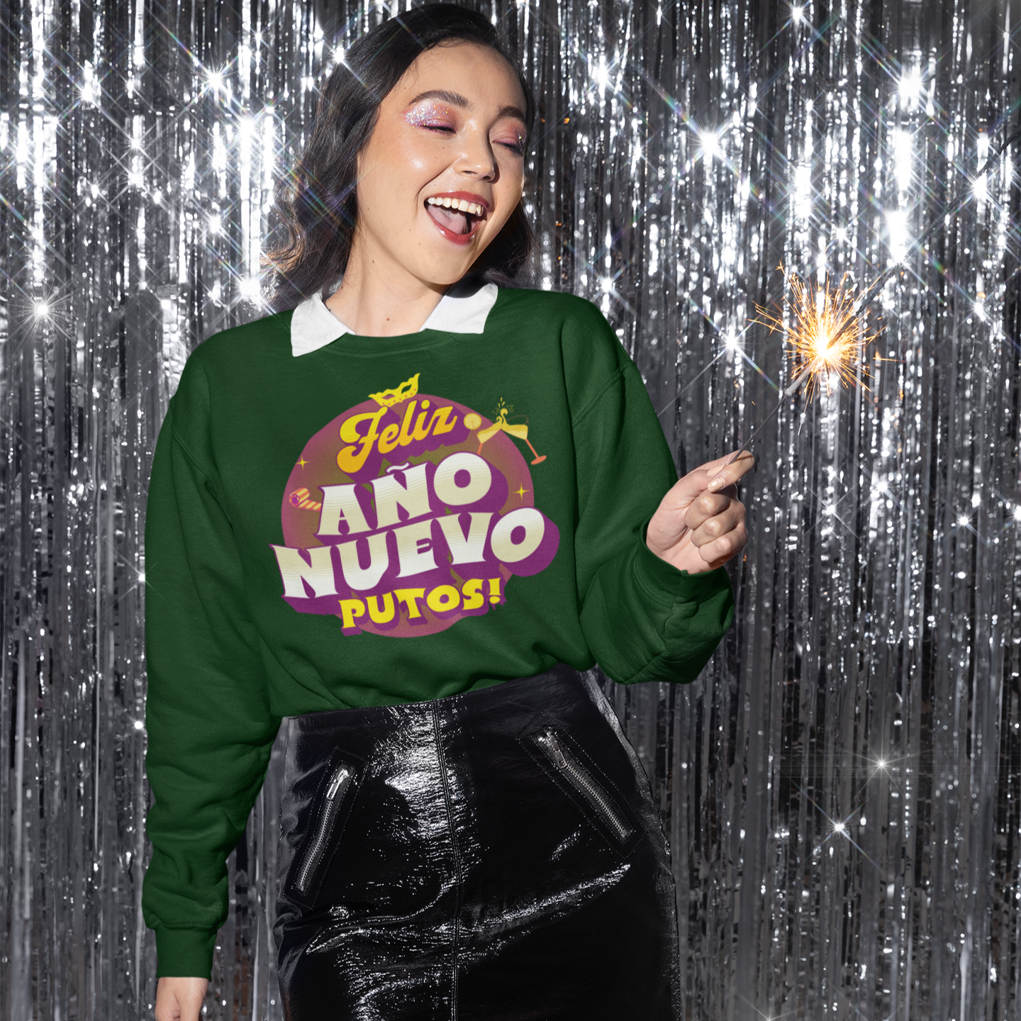 Feliz Año Nuevo Putos! 2025 Latino Happy New Year Crewneck Sweater | Funny NYE | 3 Colors - Latinos 4 The World