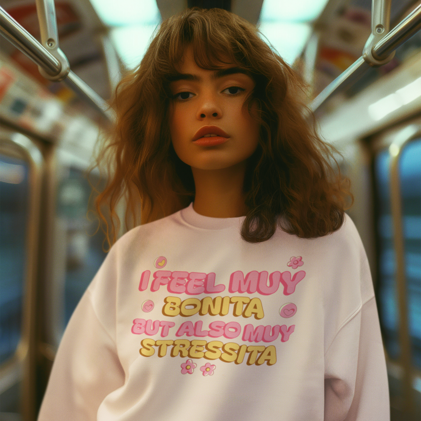 I Feel Muy Bonita But Also Muy Stressita Latina Comfy Sweater | Girly Funny Latino Sayings | 3 Colors - Latinos 4 The World