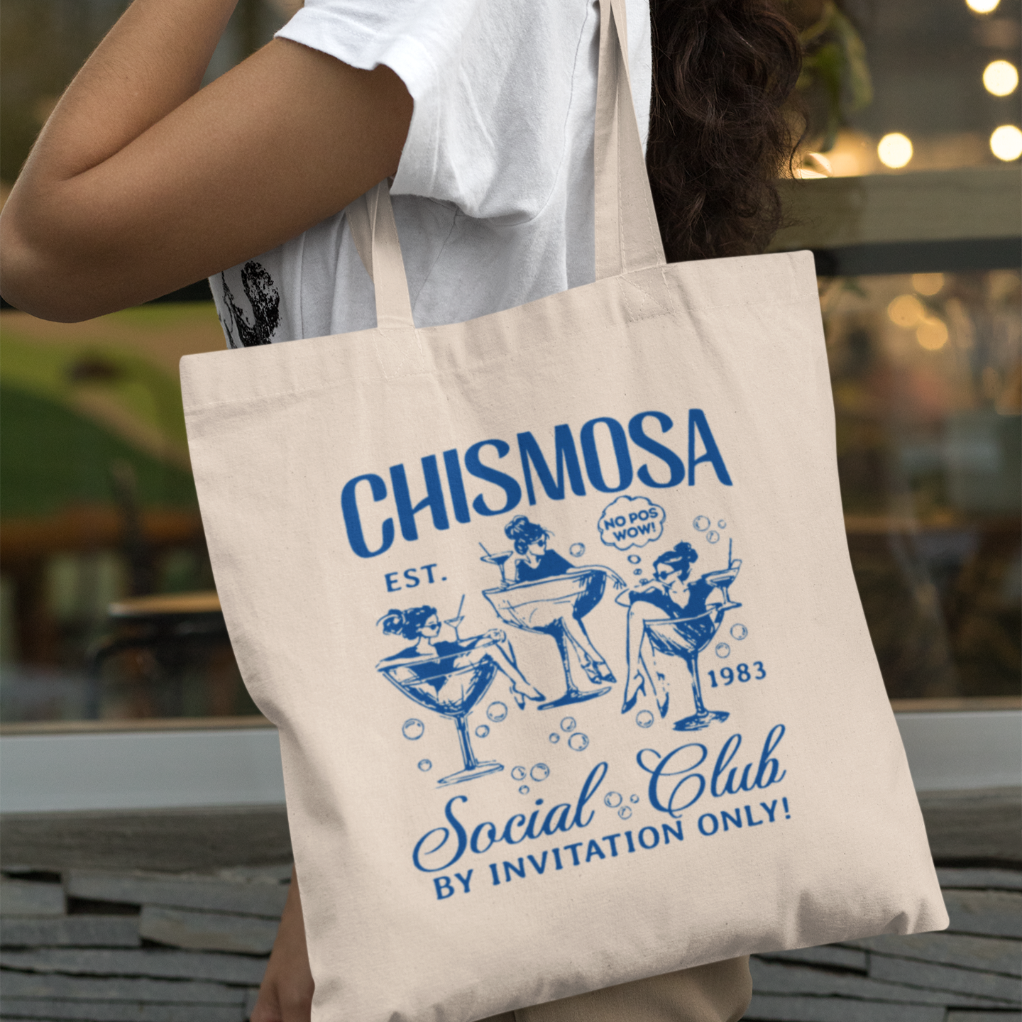 Chismosa Social Club Organic Canvas Tote Bag | No Pos Wow! By Invitation Only! | High Quality & Functional - Latinos 4 The World