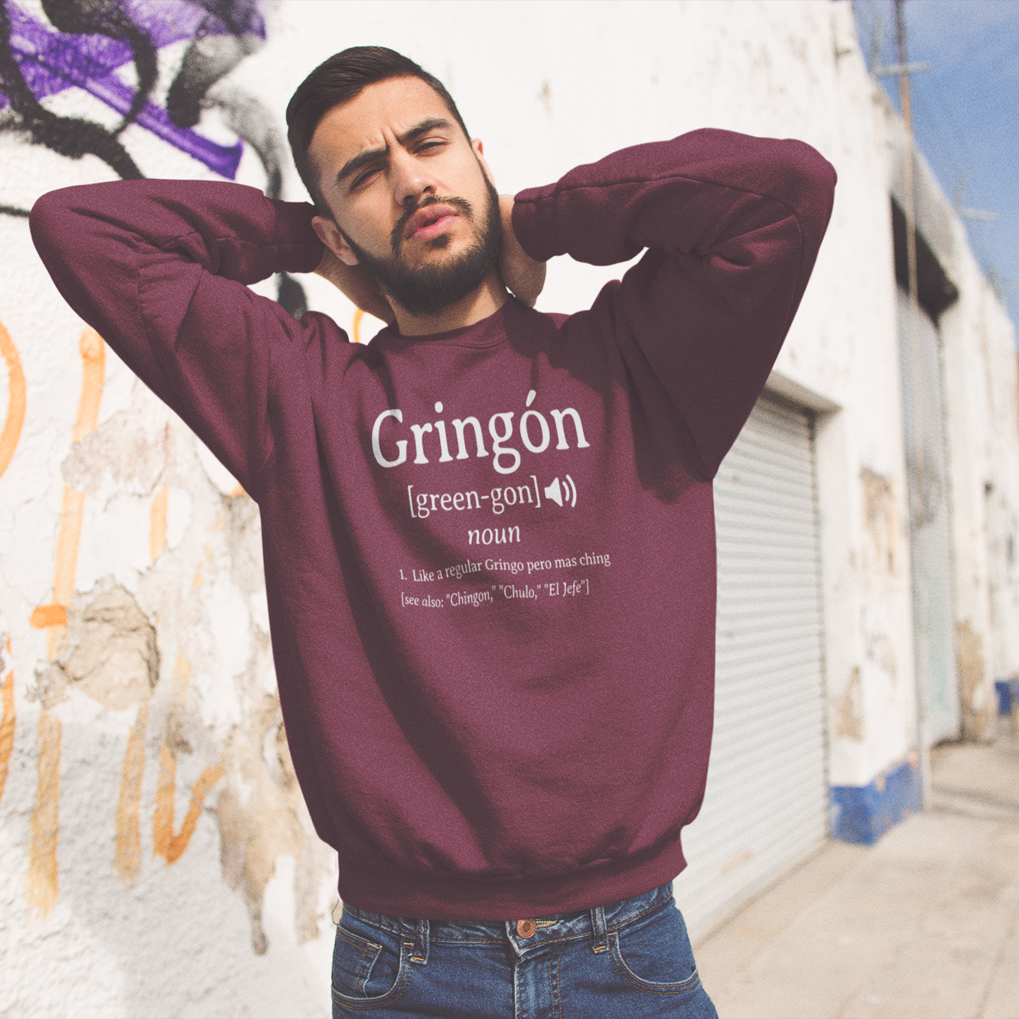 Gringon Fleece-Lined Crewneck Sweater | For the Gringos Mas Chingon Joke Latinos | 3 Colors - Latinos 4 The World