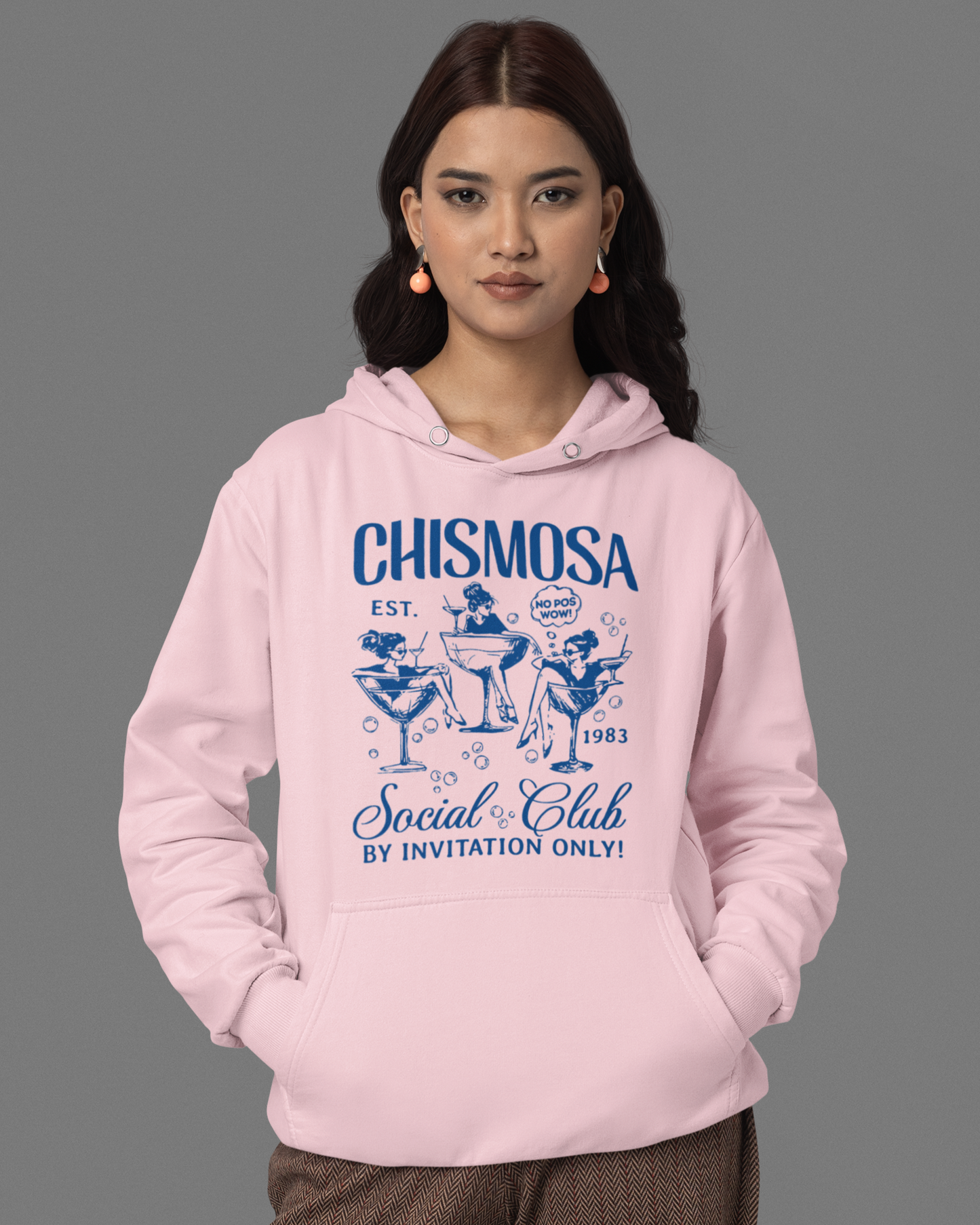 Chismosa Social Club Comfy Warm Hoodie | No Pos Wow! By Invitation Only! Funny Latino Fleece-Lined Crewneck