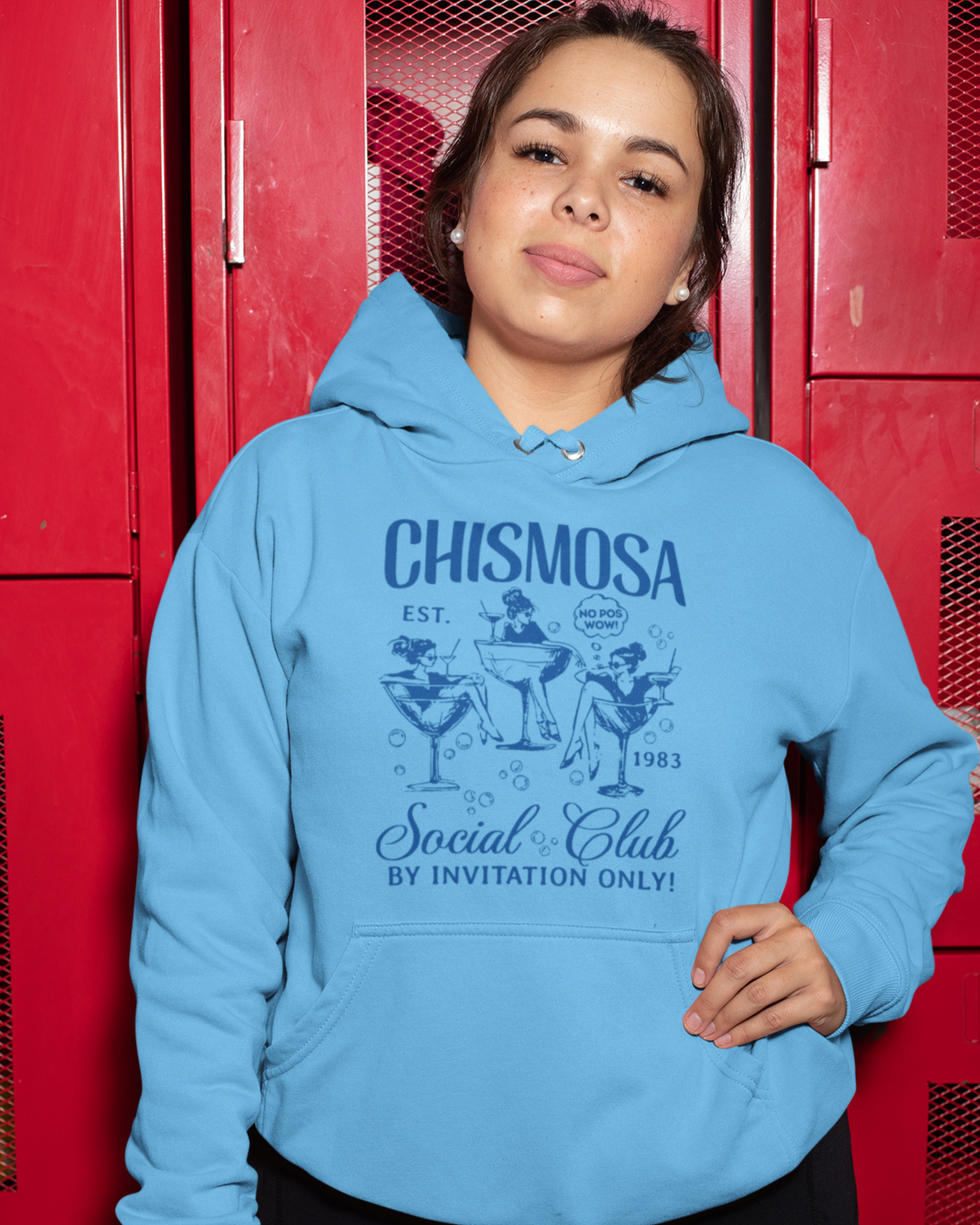 Chismosa Social Club Comfy Warm Hoodie | No Pos Wow! By Invitation Only! Funny Latino Fleece-Lined Crewneck