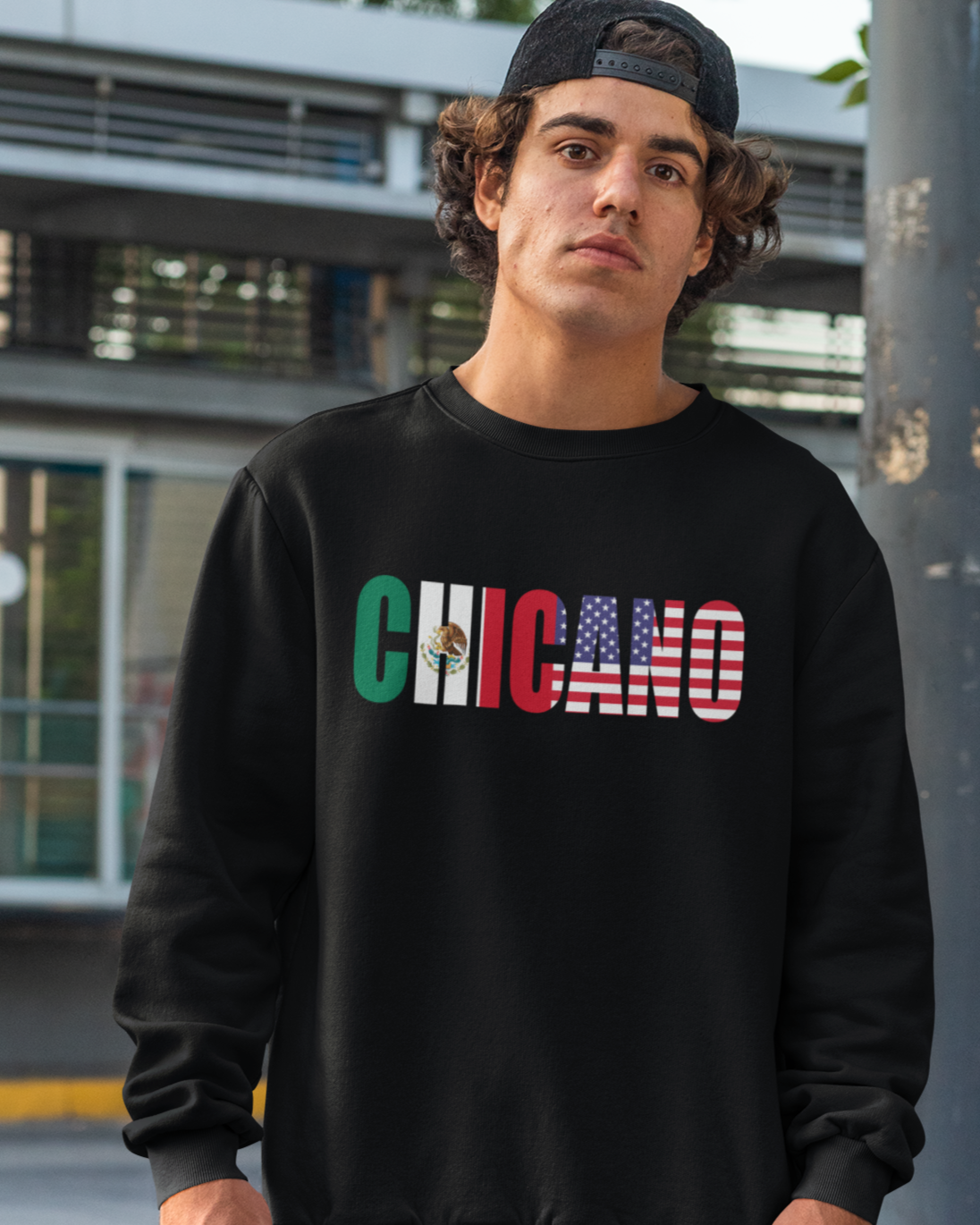 CHICANO Mexico and USA Flag Fleece-Lined Crewneck Sweater | American Pride 4th Of July | Funny Viral Latino