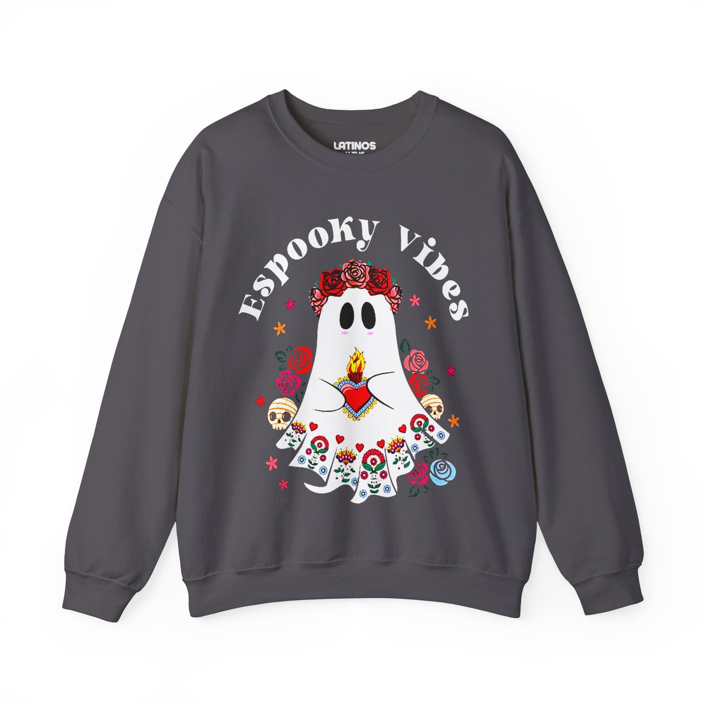 Espooky Vibes - Vibras Spooky Ghost Crewneck Sweater | Halloween, Boo Scary Spooky Horror Costume Latino | 3 Colors - Unisex - Latinos 4 The World