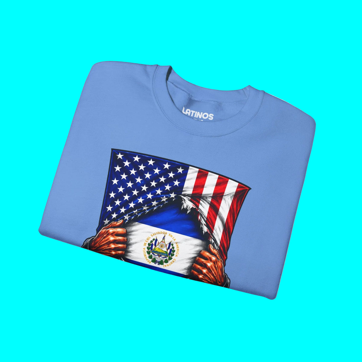 El Salvador Flag + USA Flag Heritage Crewneck Sweatshirt | Salvadorian + American Culture Flag Rip 4th Of July | Funny Viral Latino | Heavyweight Fleece-Lined