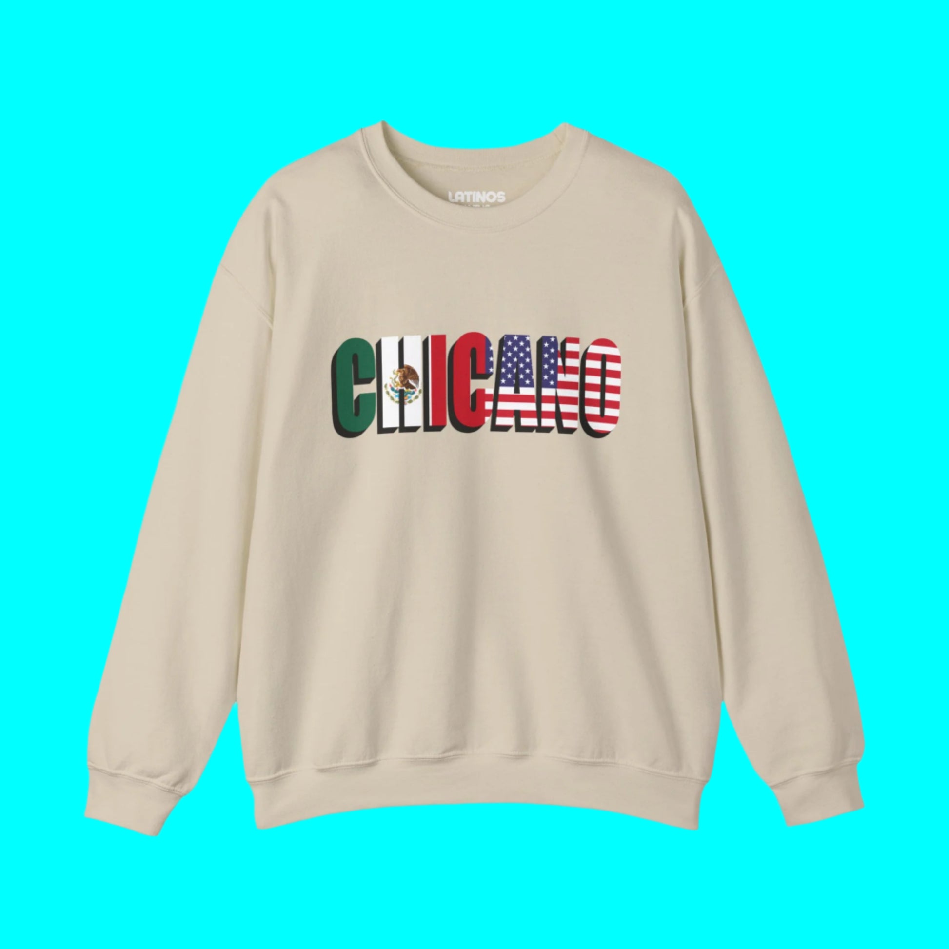 CHICANO Mexico and USA Flag Fleece-Lined Crewneck Sweater | American Pride 4th Of July | Funny Viral Latino - Latinos 4 The World