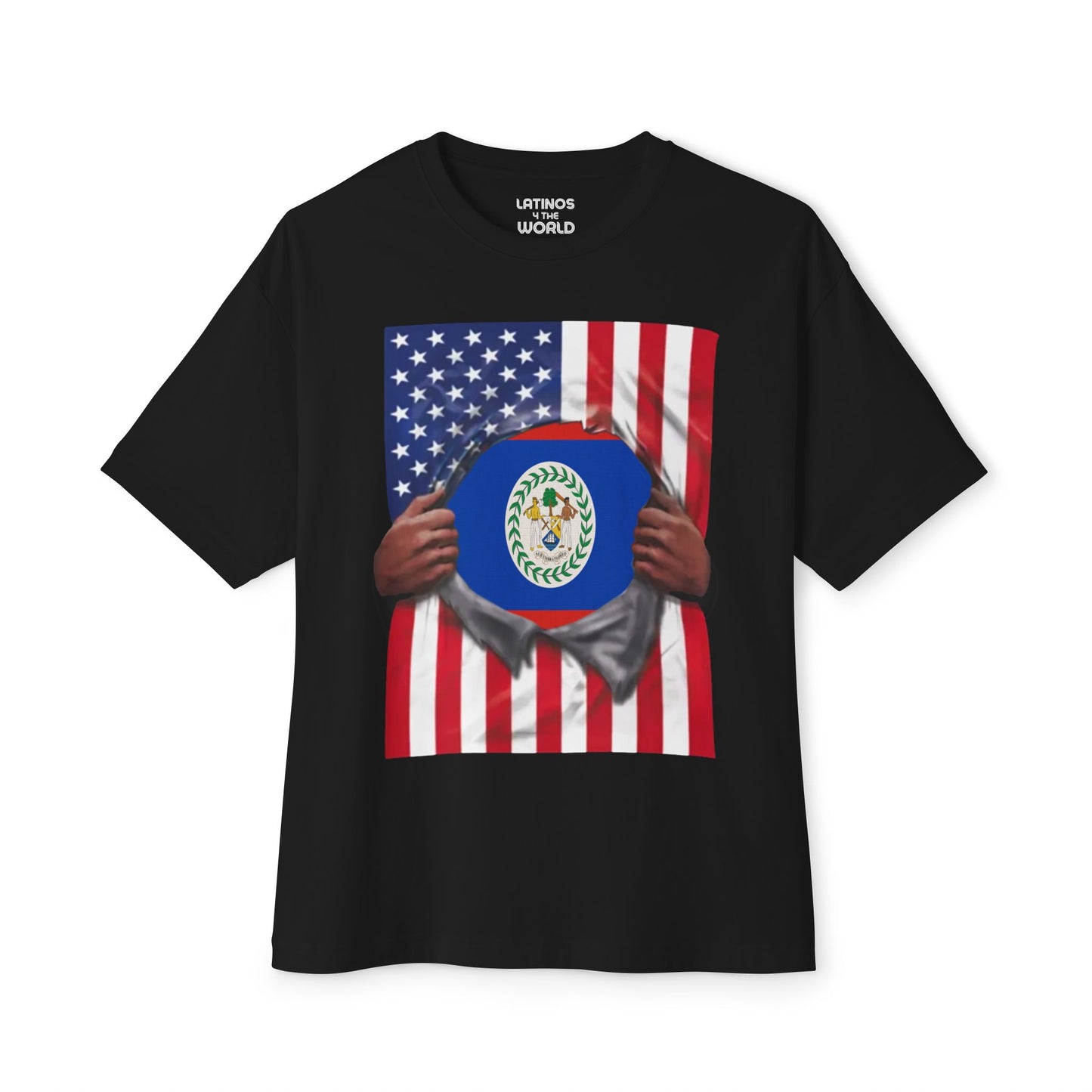 Belize Flag + USA Flag Pride T-shirt | Belizean + American Flag Rip 4th Of July | Funny Viral Latino Tees | Unisex - 4 Colors - Latinos 4 The World