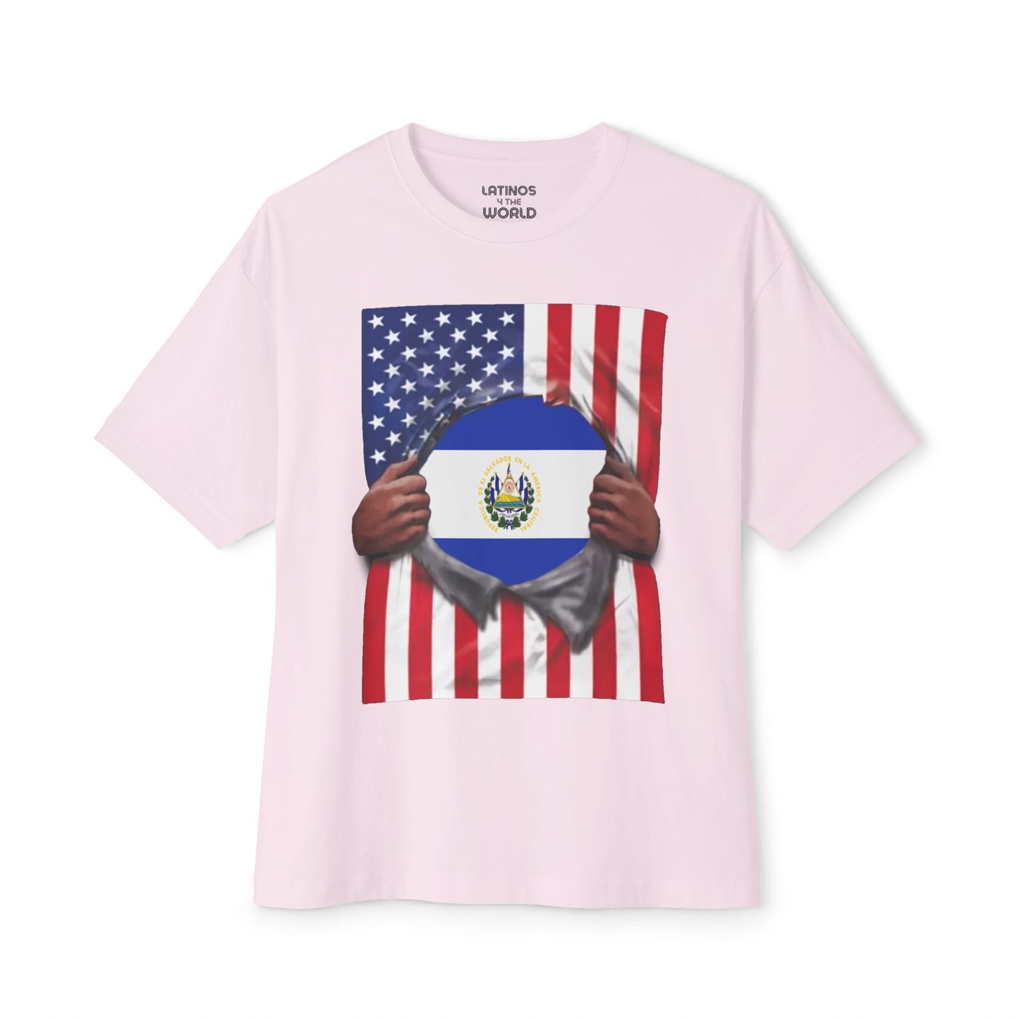 El Salvador Flag + USA Flag Pride T-shirt | Salvadorian + American Flag Rip 4th Of July | Funny Viral Latino Tees | Unisex - 4 Colors - Latinos 4 The World