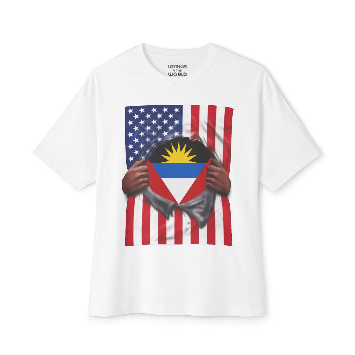 Antigua and Barbuda Flag T-shirt | Antiguan + American Flag Rip 4th Of July | Funny Latino Tees | 4 Colors - Latinos 4 The World
