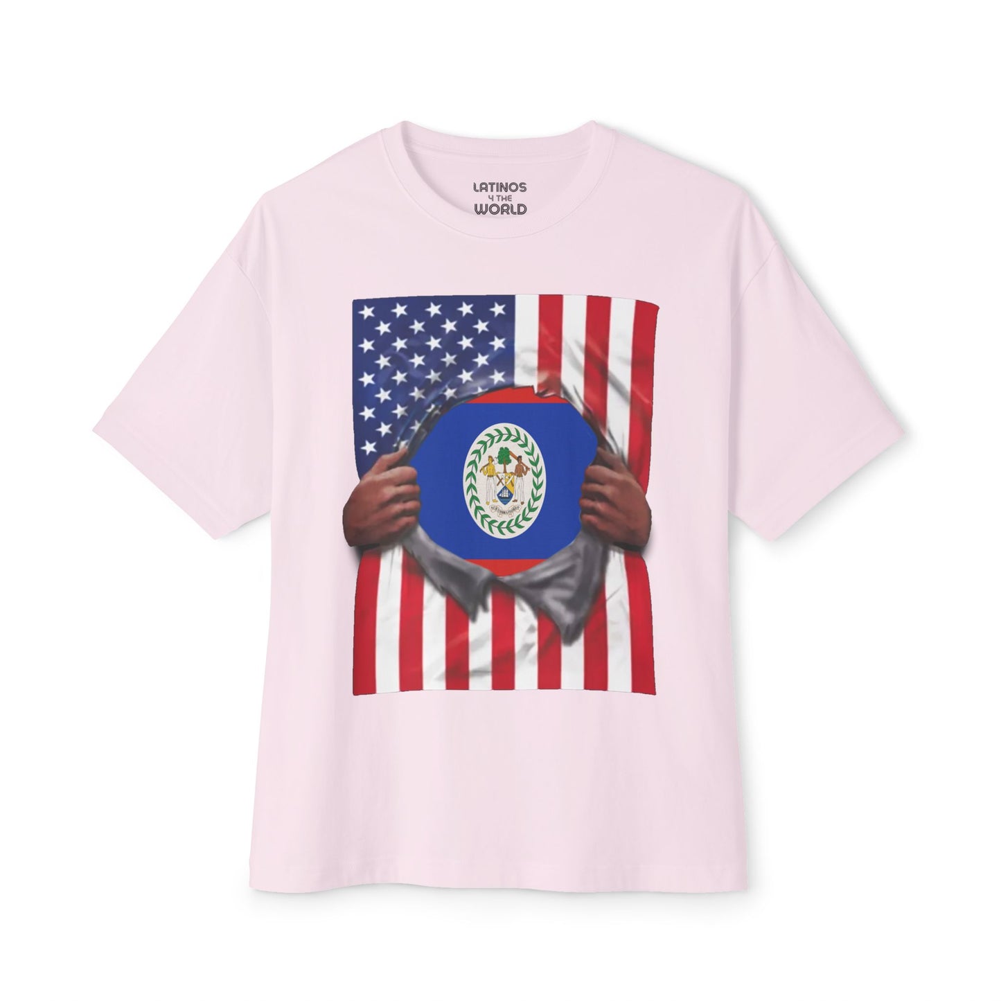 Belize Flag + USA Flag Pride T-shirt | Belizean + American Flag Rip 4th Of July | Funny Viral Latino Tees | Unisex - 4 Colors - Latinos 4 The World