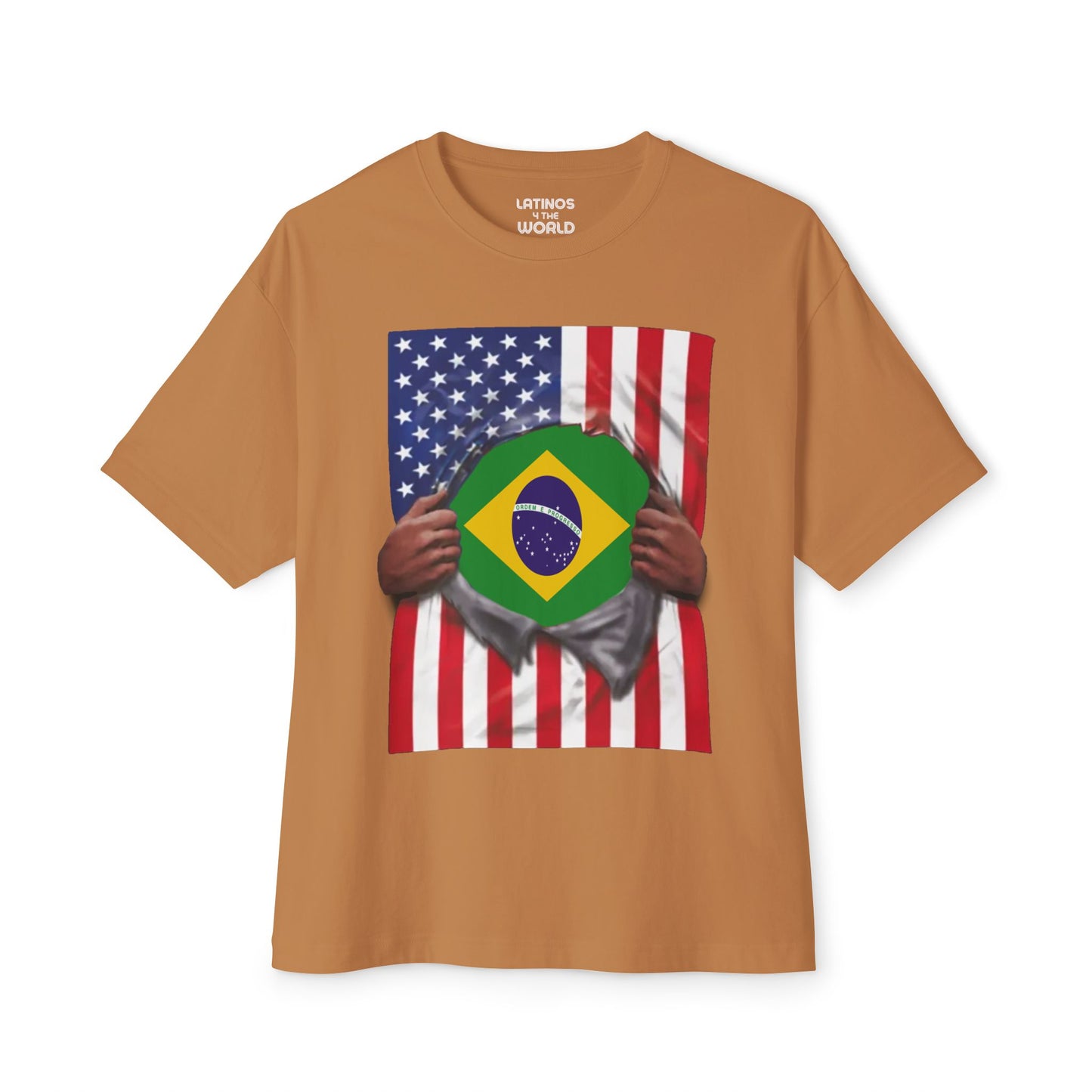 Brazil Flag + USA Flag Pride T-shirt | Brazilian + American Flag Rip 4th Of July | Funny Viral Latino Tees | Unisex - 4 Colors - Latinos 4 The World
