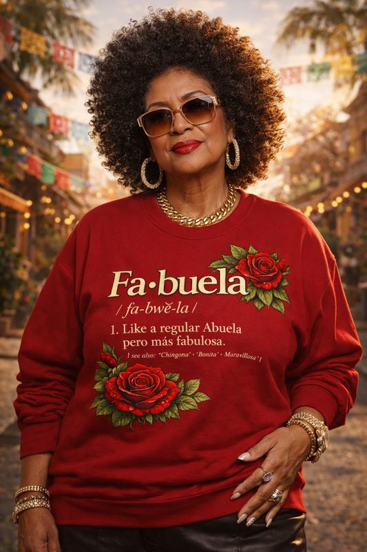 FABULEA, Like A Regular Abuela Pero Mas Fabulosa Comfy Fleece-Lined Crewneck Sweatshirt | Dia De La Madre, Mother's Day | Funny Latino Pride