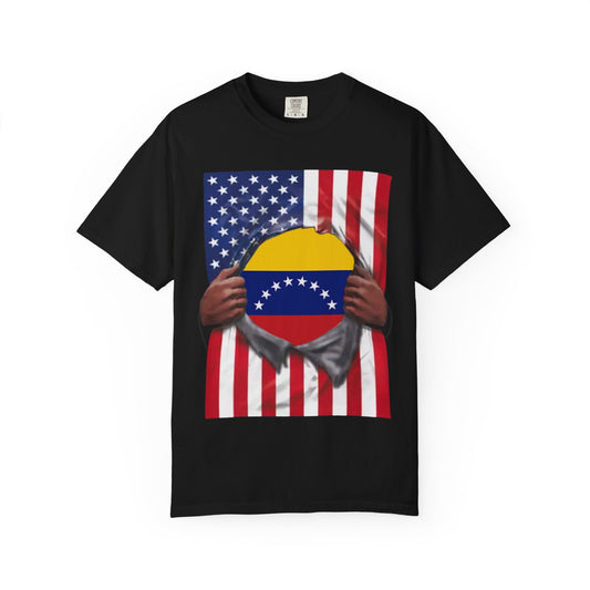 Venezuela Flag + USA Flag Pride T-shirt | Venezuelan + American Flag Rip 4th Of July | Funny Viral Latino Tees | Unisex - 4 Colors
