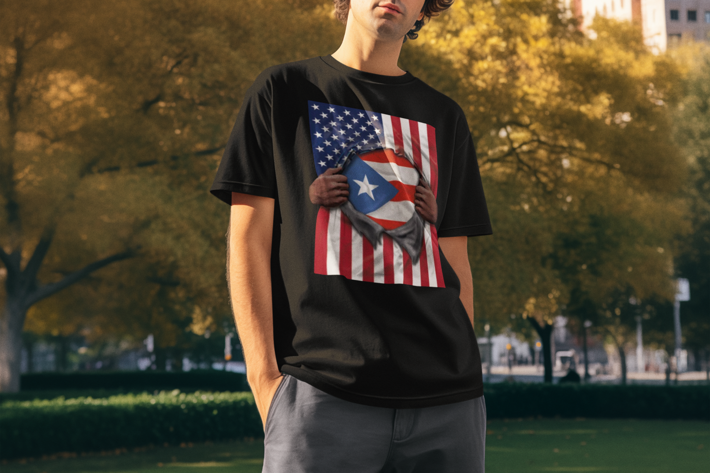 Puerto Rico Flag + USA Flag Pride T-shirt | Boricua Puerto Rican + American Pride 4th Of July | Funny Viral Latino Tees | Unisex - 4 Colors - Latinos 4 The World