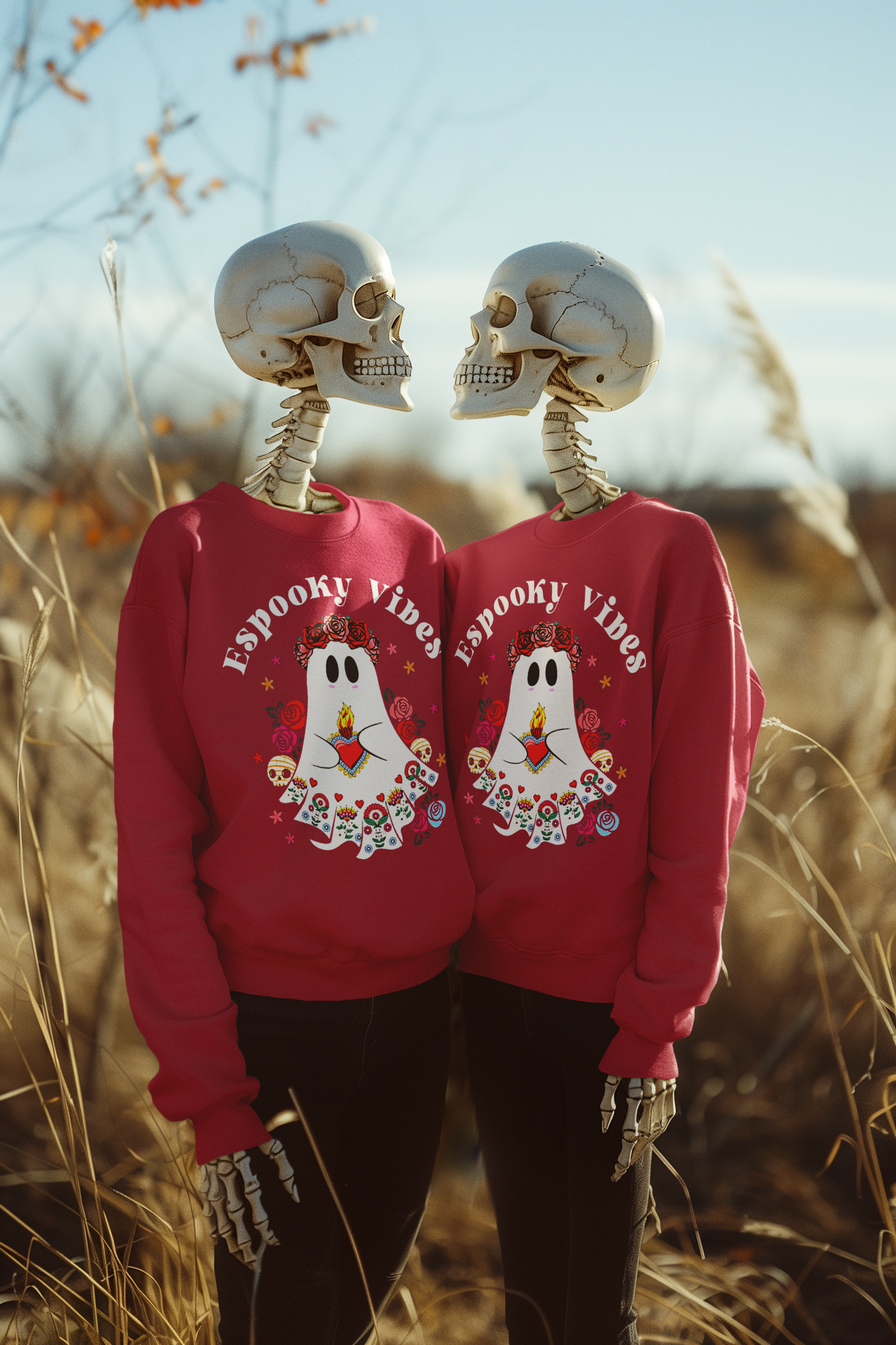 Espooky Vibes - Vibras Spooky Ghost Crewneck Sweater | Halloween, Boo Scary Spooky Horror Costume Latino | 3 Colors - Unisex - Latinos 4 The World