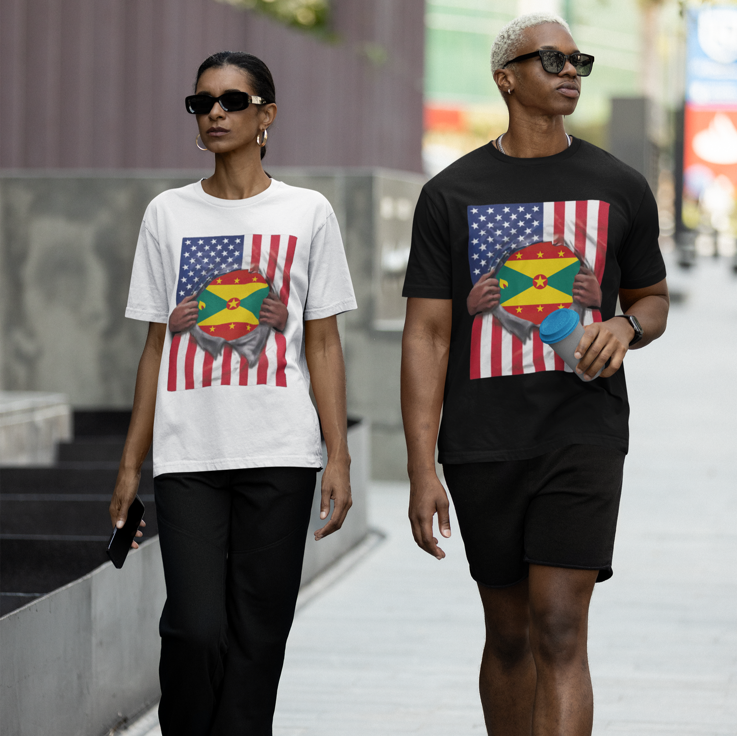 Grenada + USA Flag T-shirt | Grenadian + American Flag Rip 4th Of July | Funny Latino Tees | 4 Colors - Latinos 4 The World