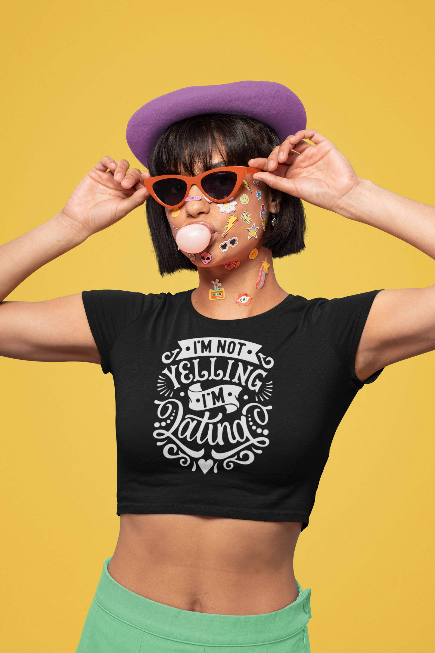 I'm Not Yelling, I'm Latina | Women's Flowy Crop-Top Tee | Viral Funny Latinos Tees | 4 Colors - Latinos 4 The World