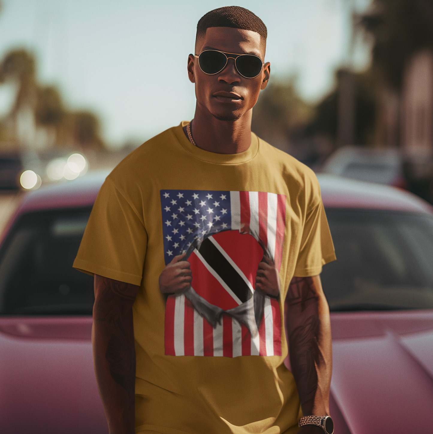 Trinidad and Tobago Flag + USA Flag Pride T-shirt | Trinidadian + American Flag Rip 4th Of July | Funny Viral Latino Tees | Unisex - 4 Colors - Latinos 4 The World