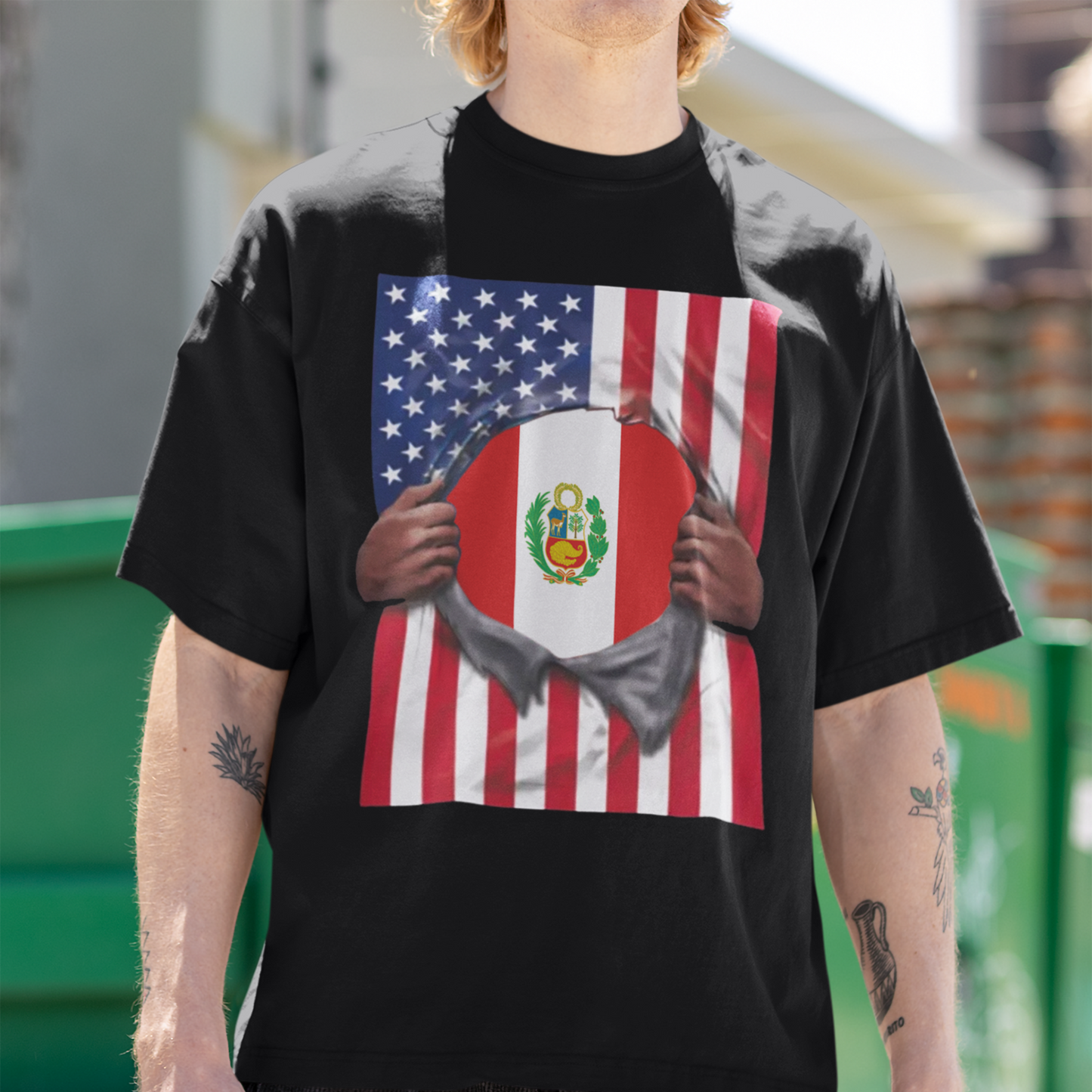 Peru Flag + USA Flag Pride T-shirt | Peruvian + American Flag Rip 4th Of July | Funny Viral Latino Tees | Unisex - 4 Colors - Latinos 4 The World