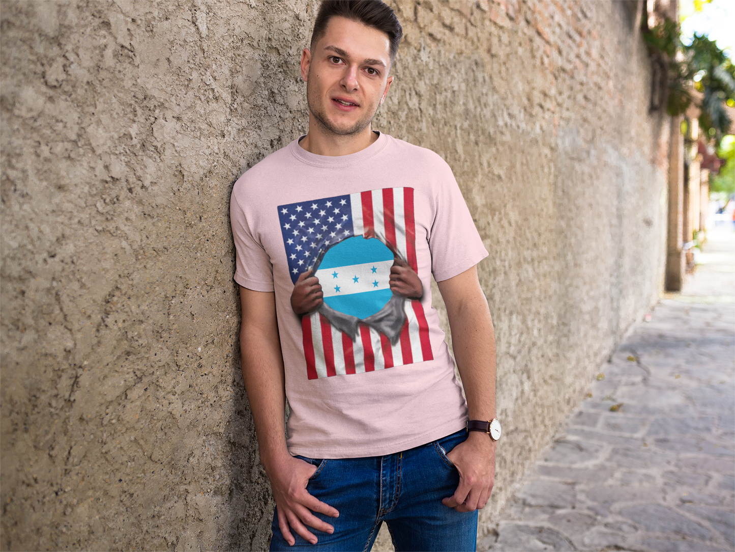 Honduras Flag + USA Flag Pride T-shirt | Honduran + American Flag Rip 4th Of July | Funny Viral Latino Tees | Unisex - 4 Colors - Latinos 4 The World