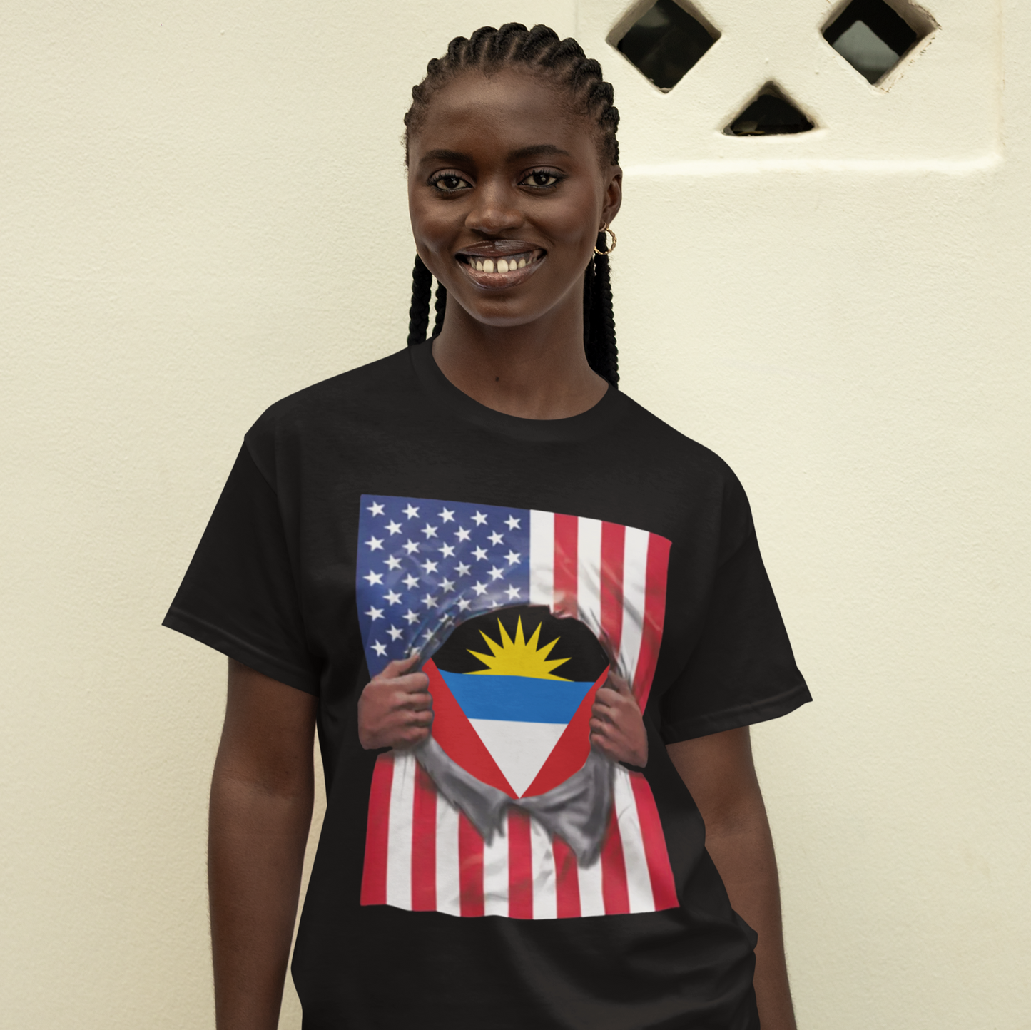 Antigua and Barbuda Flag T-shirt | Antiguan + American Flag Rip 4th Of July | Funny Latino Tees | 4 Colors - Latinos 4 The World