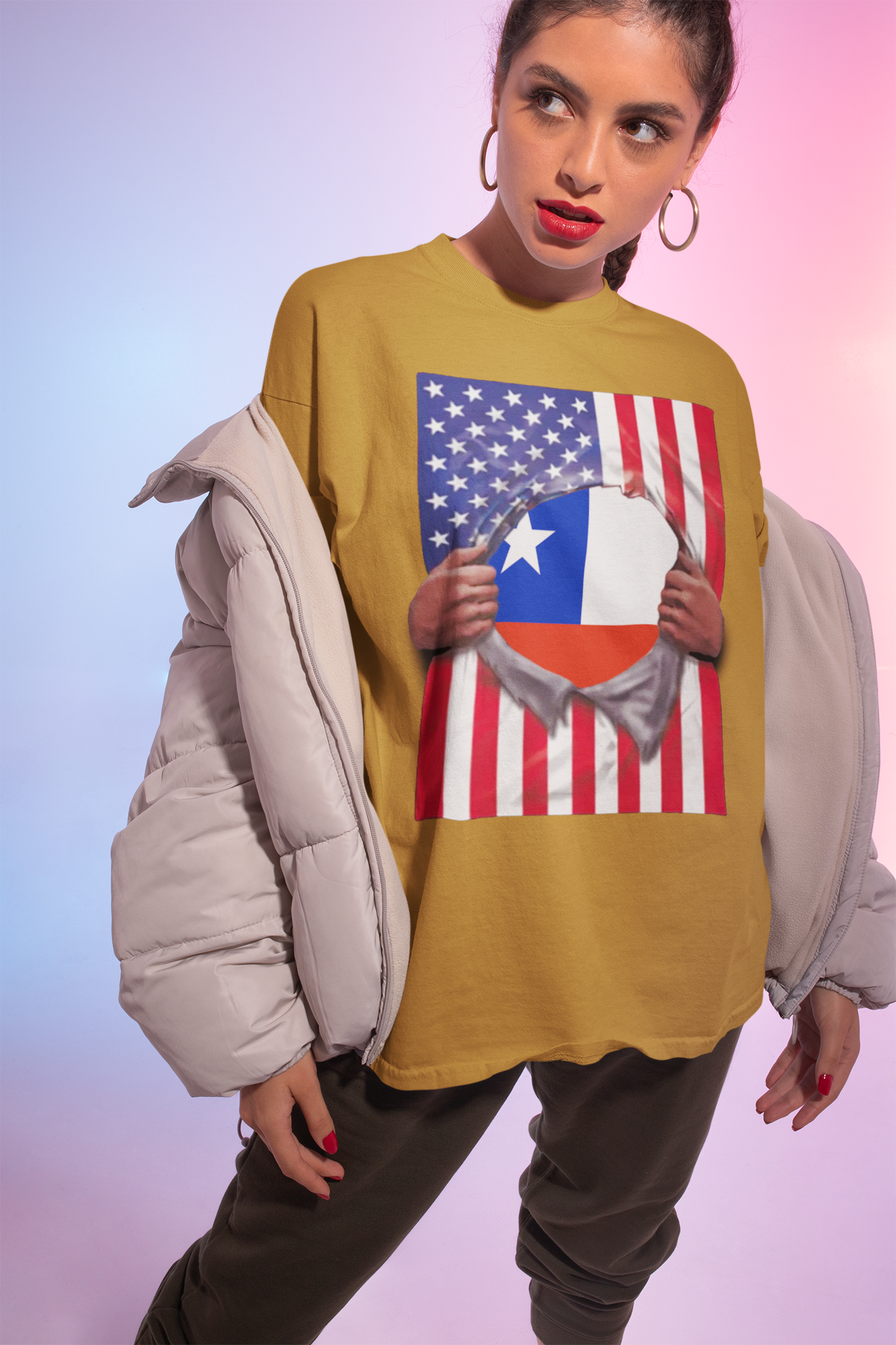 Chile Flag + USA Flag Pride T-shirt | Chilean + American Flag Rip 4th Of July | Funny Viral Latino Tees | Unisex - 4 Colors - Latinos 4 The World