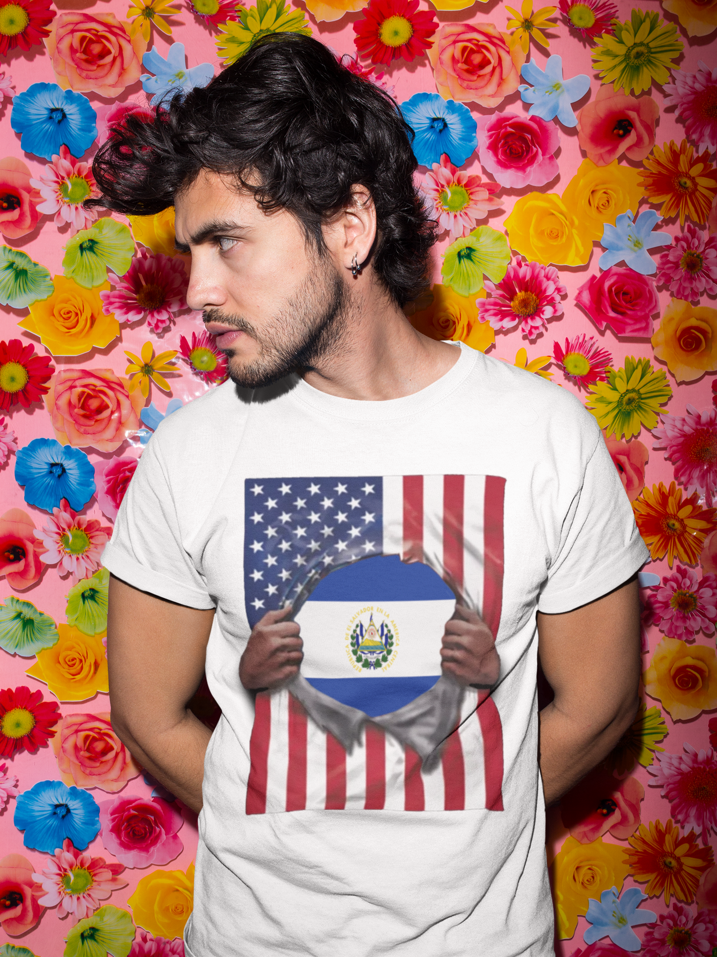 El Salvador Flag + USA Flag Pride T-shirt | Salvadorian + American Flag Rip 4th Of July | Funny Viral Latino Tees | Unisex - 4 Colors - Latinos 4 The World