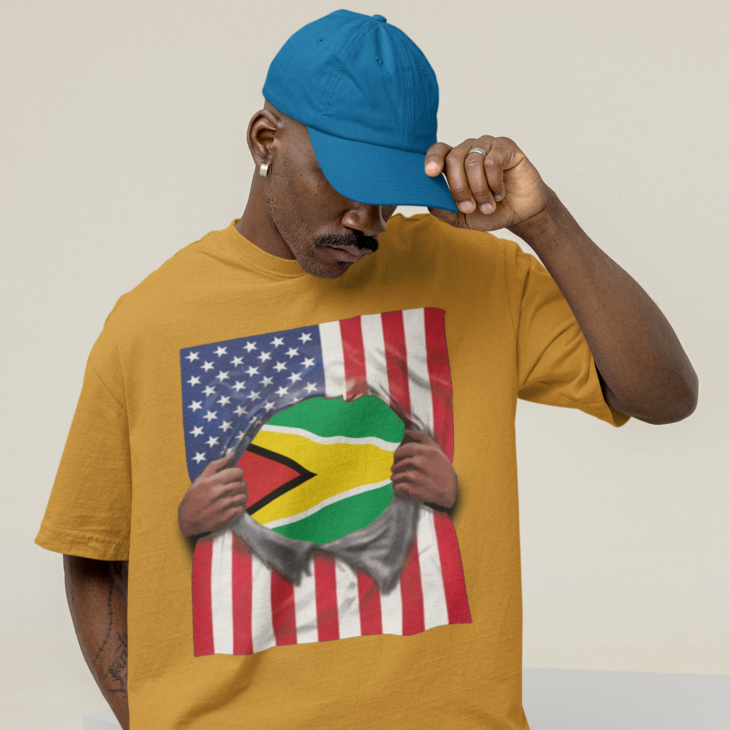 Guyana Flag + USA Flag Pride T-shirt | Guyanese + American Flag Rip 4th Of July | Funny Viral Latino Tees | Unisex - 4 Colors - Latinos 4 The World