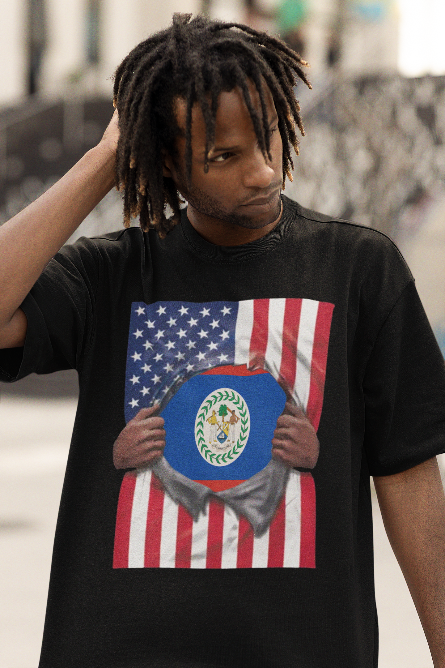 Belize Flag + USA Flag Pride T-shirt | Belizean + American Flag Rip 4th Of July | Funny Viral Latino Tees | Unisex - 4 Colors - Latinos 4 The World