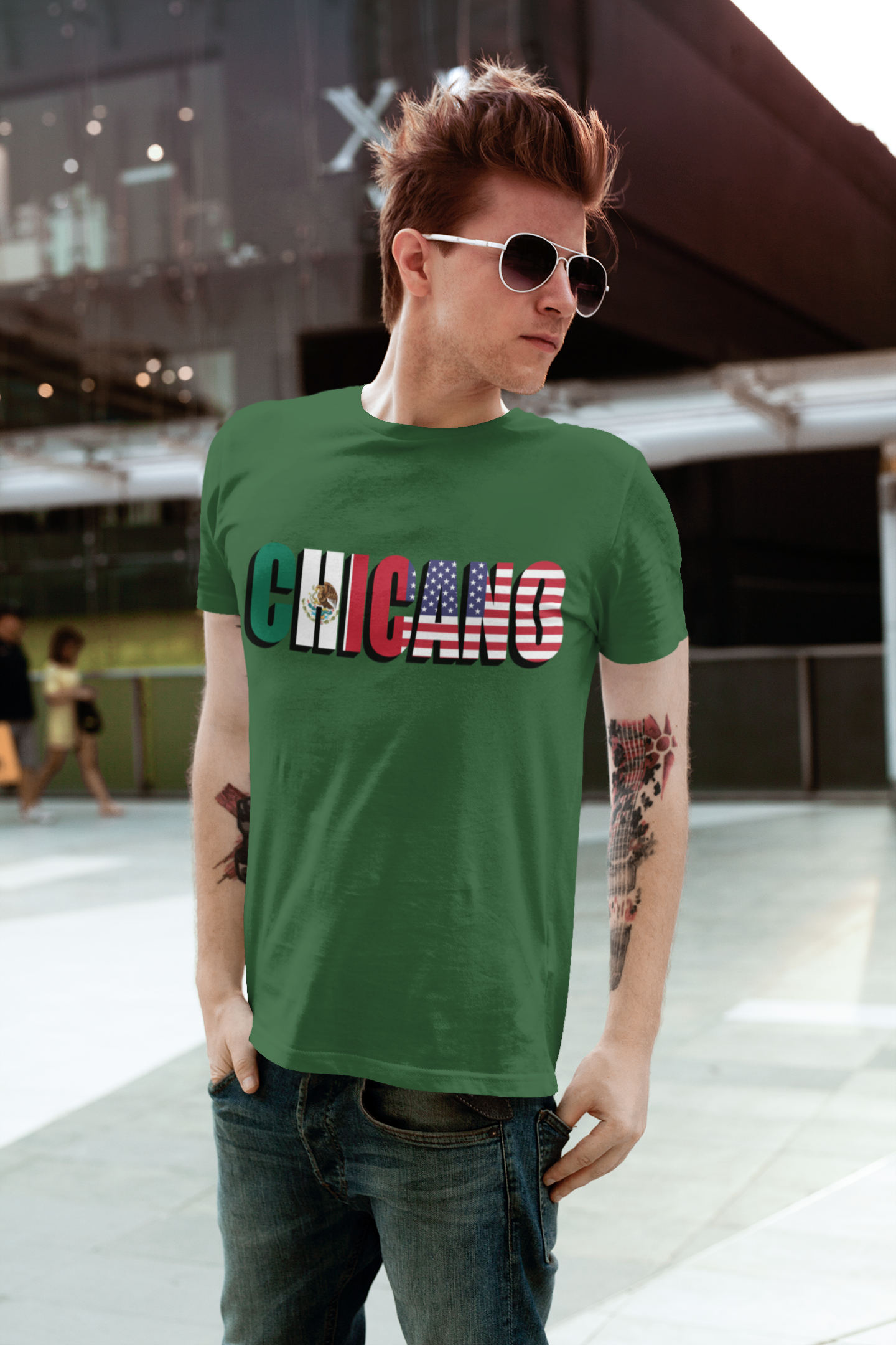 CHICANO Mexico + USA Flag T-shirt | American Pride 4th Of July | Funny Viral Latino Tees | Unisex - 3 Colors - Latinos 4 The World