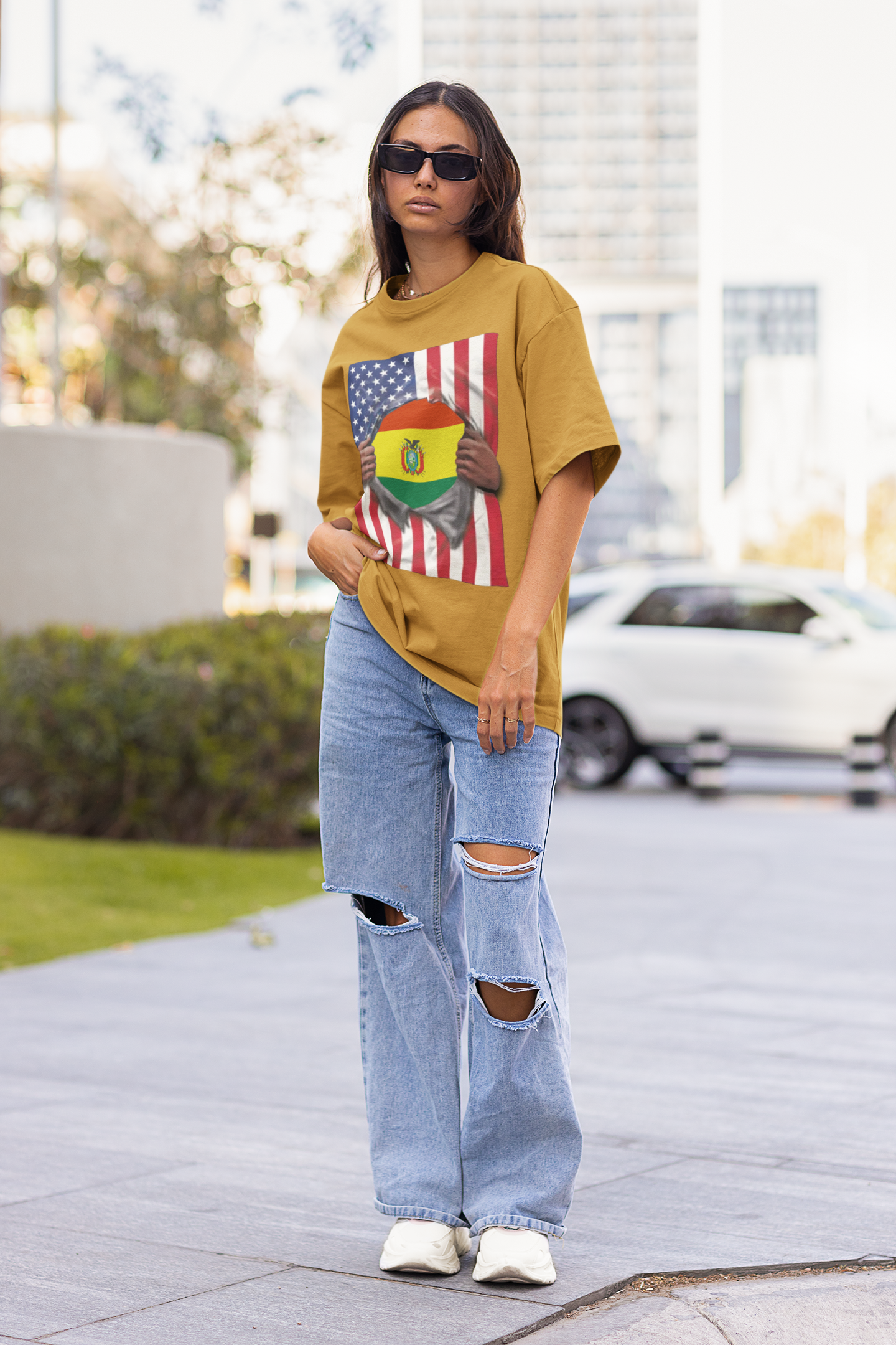 Bolivia Flag + USA Flag Pride T-shirt | Bolivian + American Flag Rip 4th Of July | Funny Viral Latino Tees | Unisex - 4 Colors - Latinos 4 The World