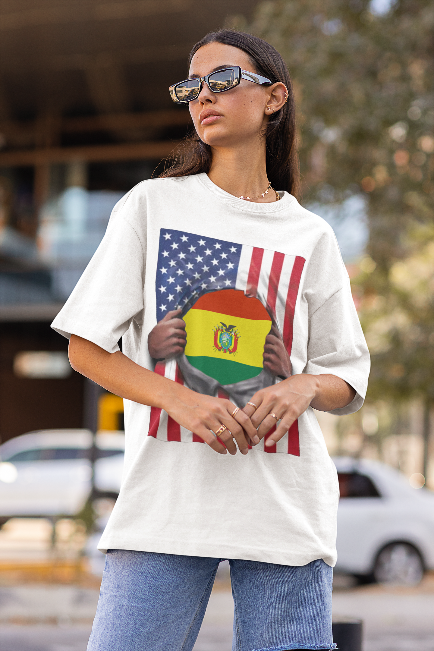 Bolivia Flag + USA Flag Pride T-shirt | Bolivian + American Flag Rip 4th Of July | Funny Viral Latino Tees | Unisex - 4 Colors - Latinos 4 The World